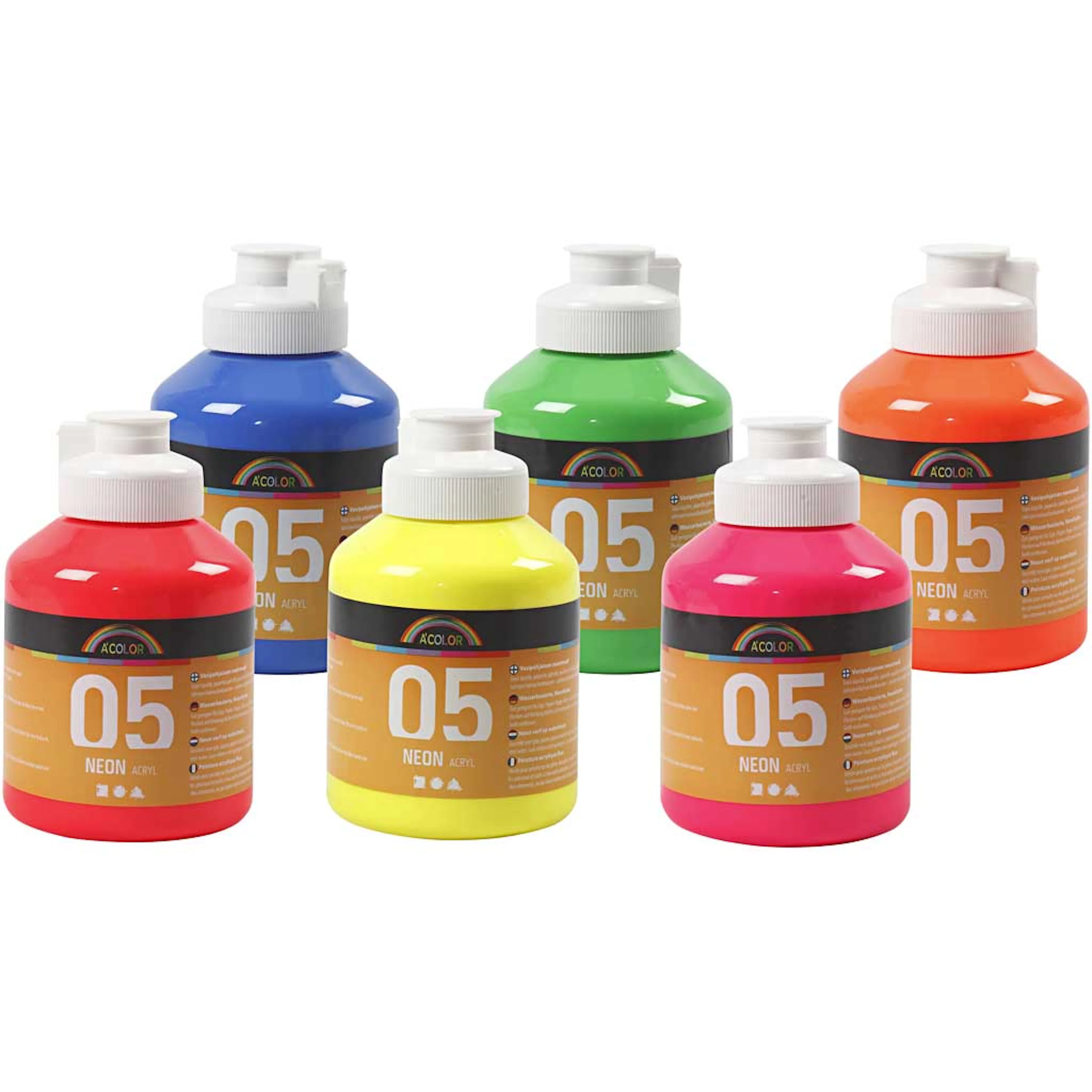 Akrylmaling Creativ Company A-color Neonfarger Nr 05 6 stk 500 ml/1 Pk