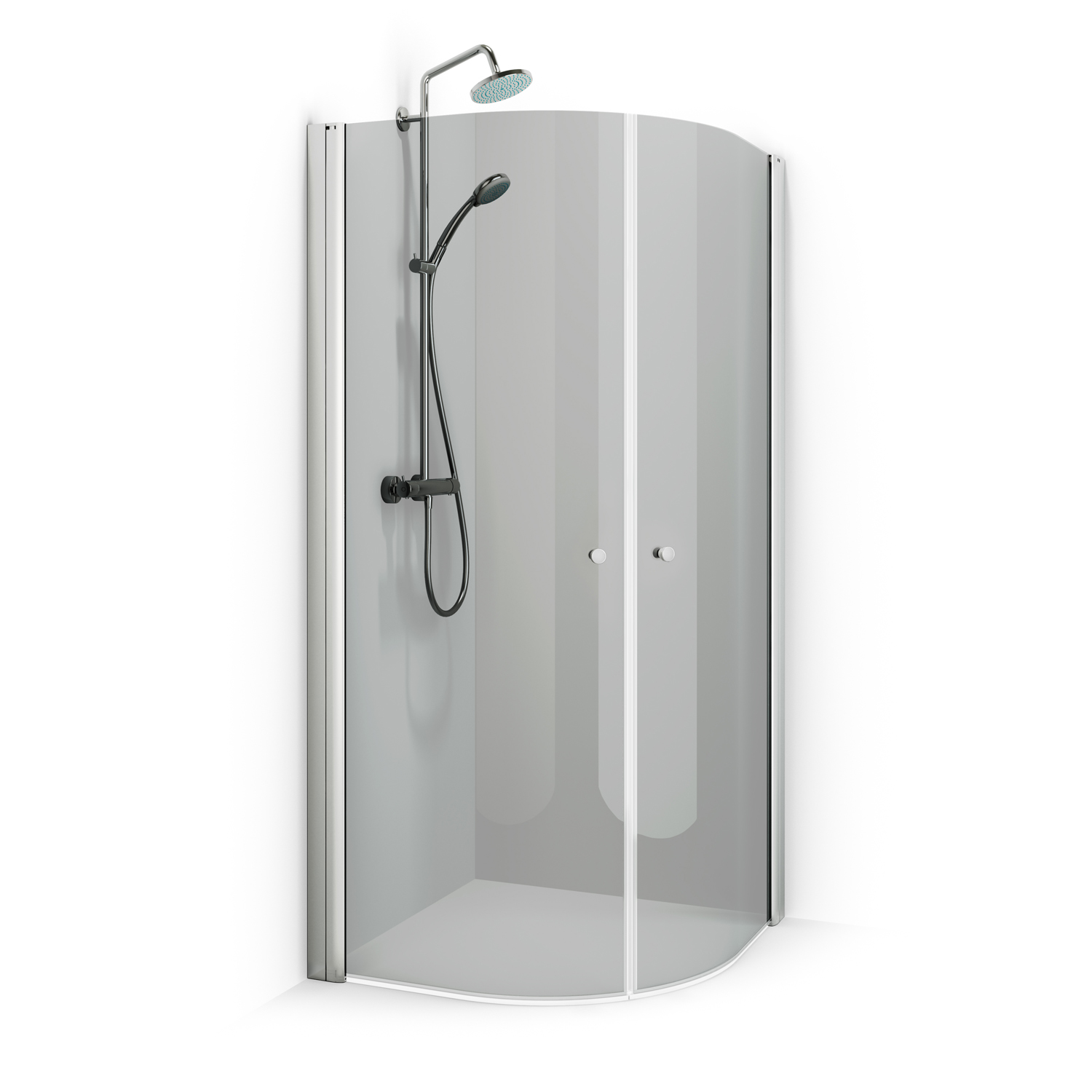 Spirit Rund 90x90 Ma To 900x900x1970 mm, Matt Aluminium, Tonet Glass med Knott