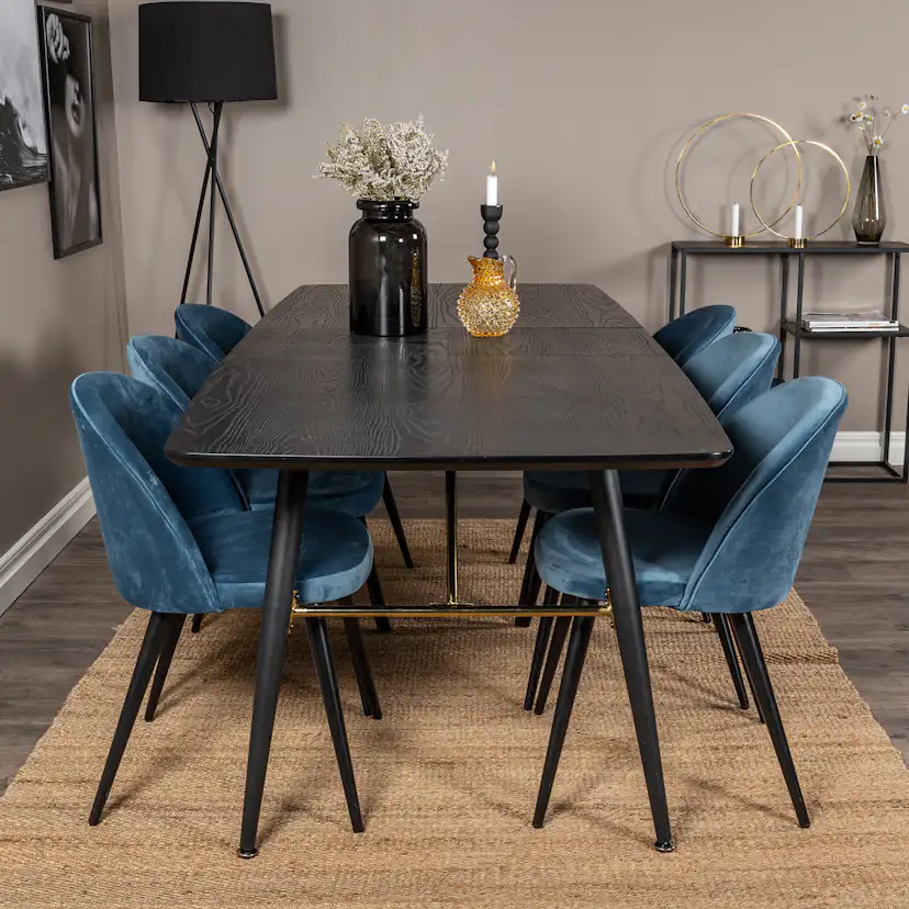 Spisegruppe Venture Home Gold med 6 Velvet Stoler