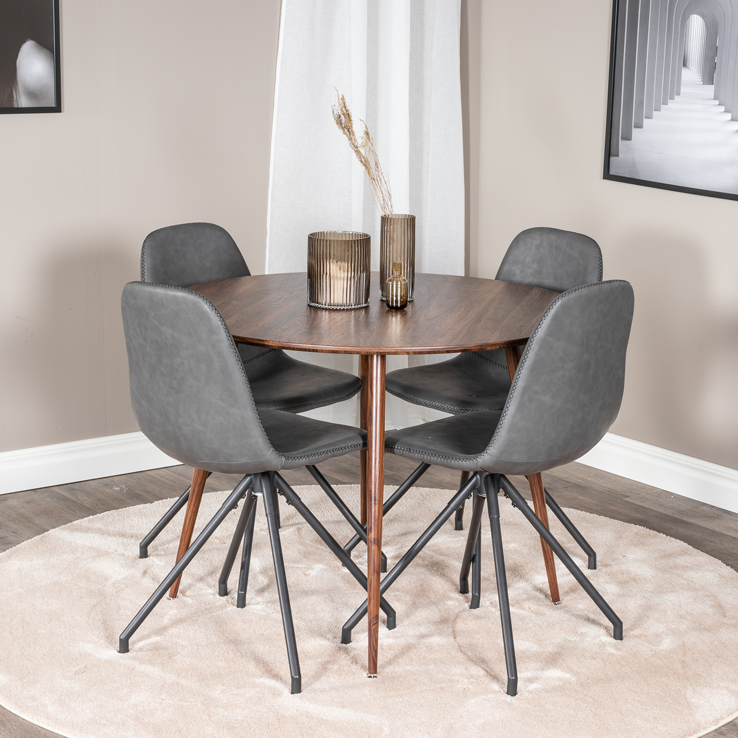 Spisegruppe Venture Home Plake med 4 Pobbie Stoler Design med Svingfunksjon Kunstlær
