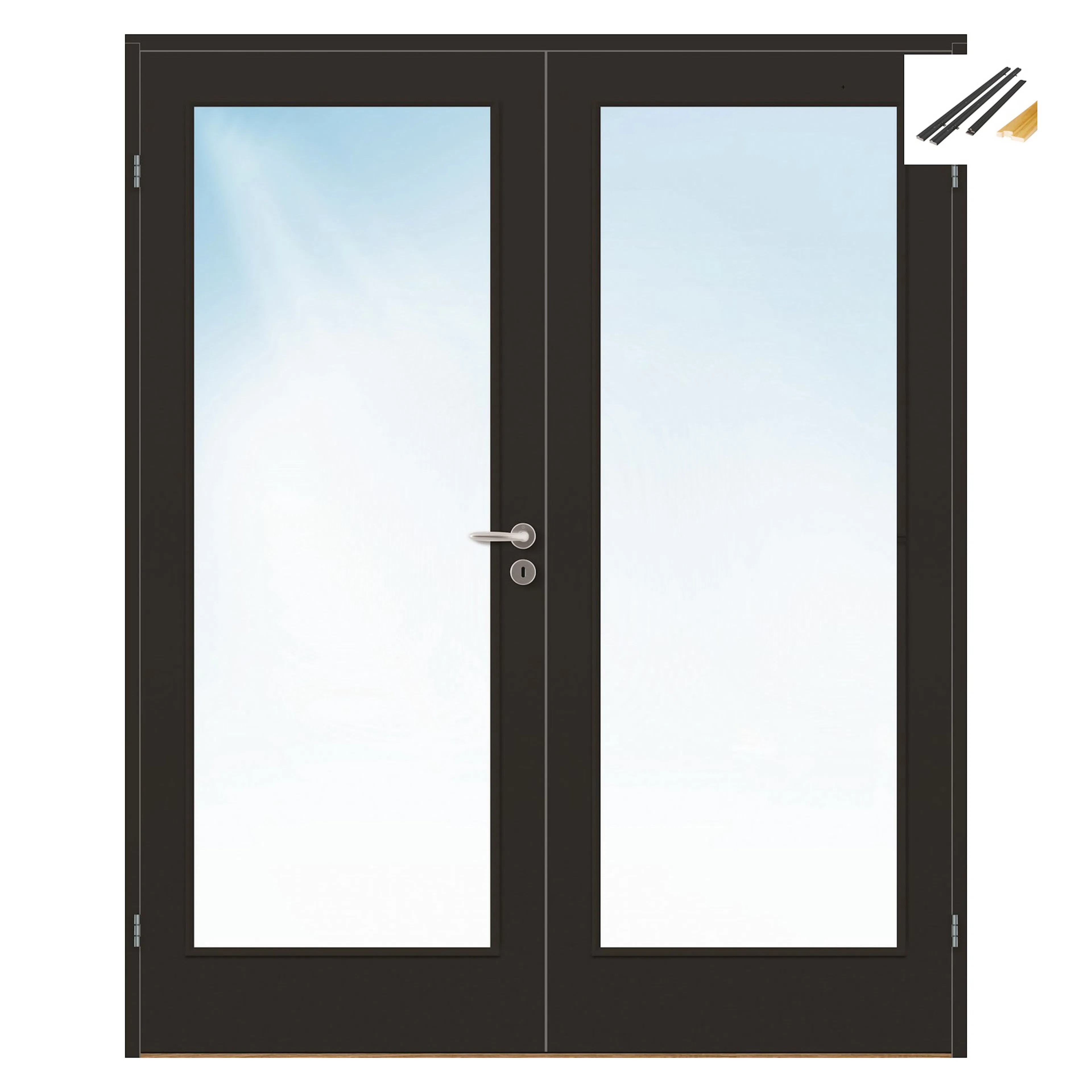 DØRBL TF SLETTEN KOMP FW 15X21 DSOR med Karmsett BxH: 153x210 (dørbladmål: 72,5+72,5x204), NCS S-8500-N, Dempet Sort