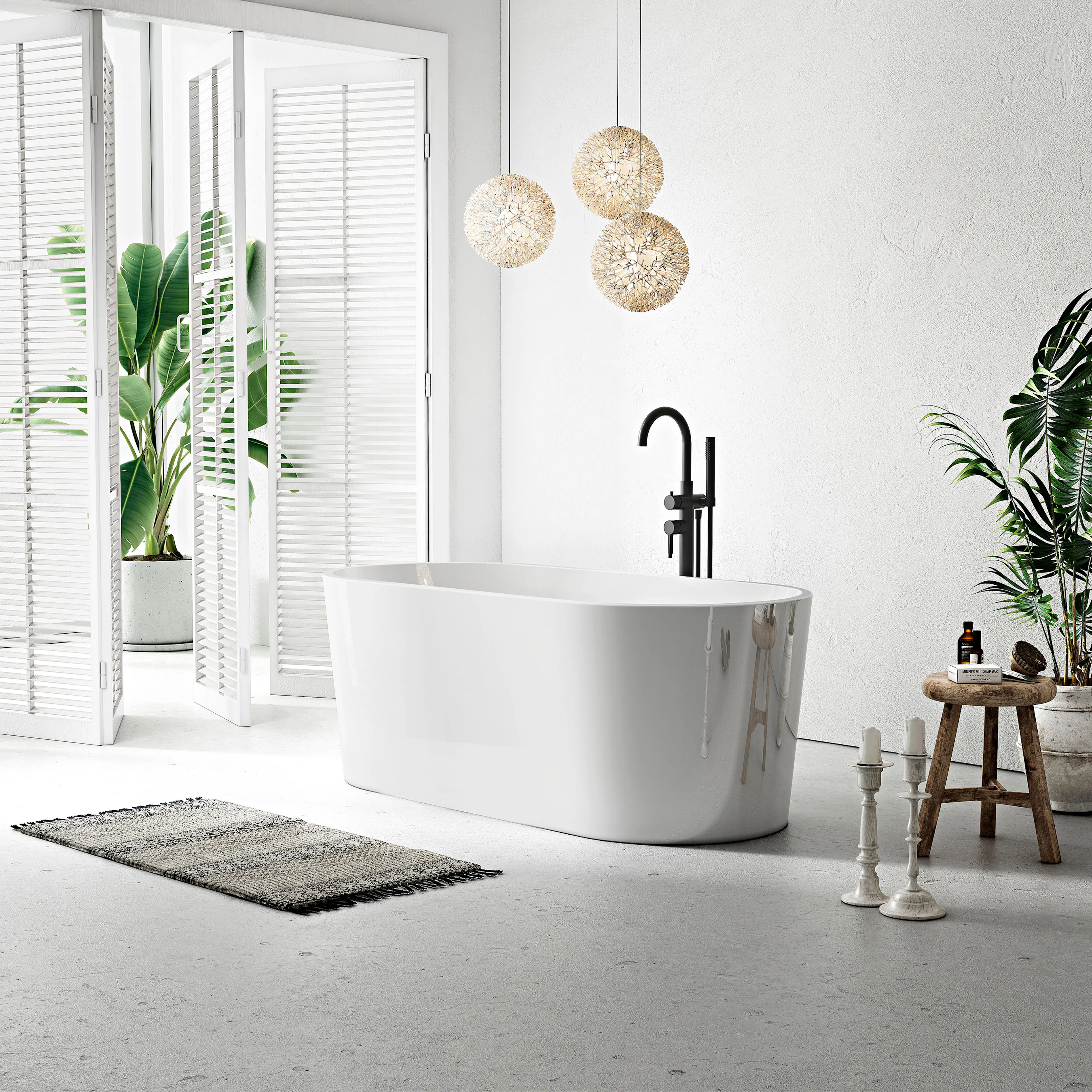 Badekar Bathlife Ideal Frittstående Rundt Hvit