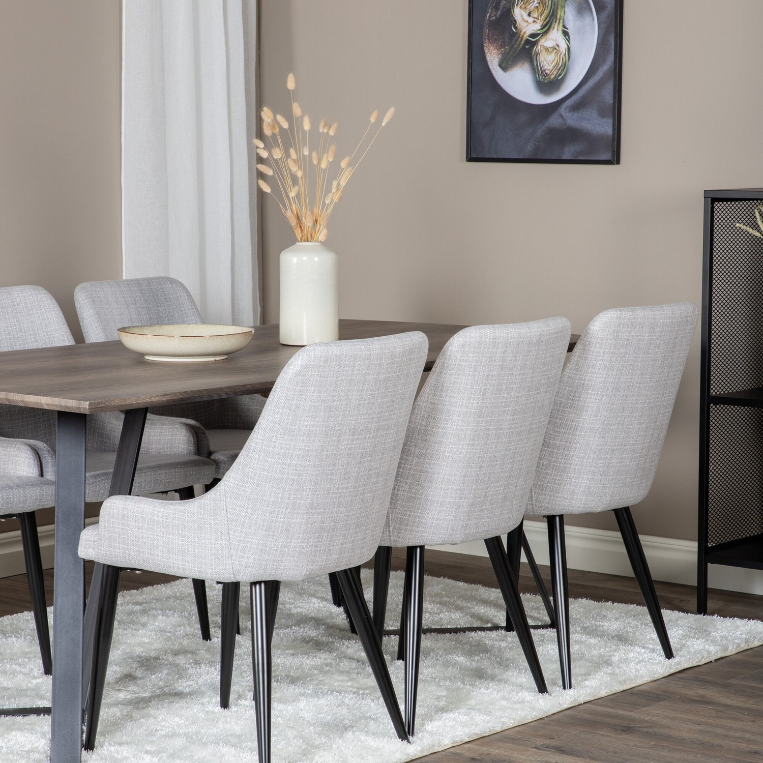Marina Dining Table 180x90 cm+Plaza Dining chair Grå/Sort/Lysegrå