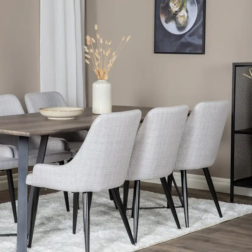 Marina Dining Table 180x90 cm+Plaza Dining chair Grå/Sort/Lysegrå