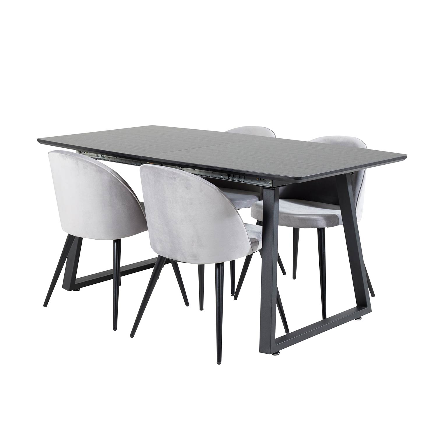 Inca Extentiontable - Black top /+Velvet Chair / Black_4 Sort/Lysegrå