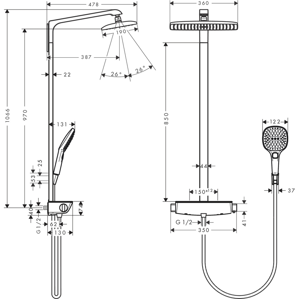 Takdusjsett Hansgrohe Raindance E Showerpipe 360 1jet