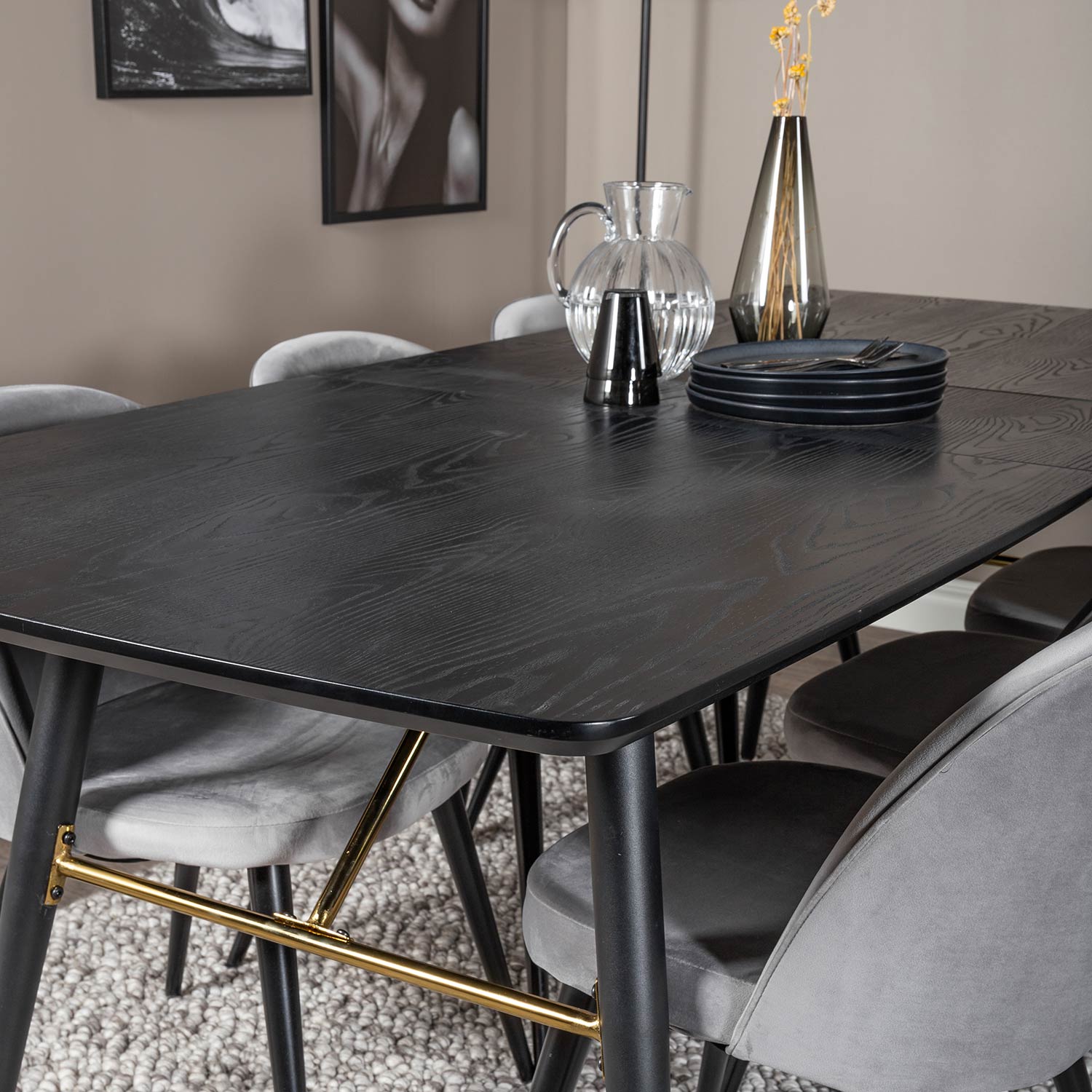 Spisegruppe Venture Home Gold med 6 Velvet Stoler