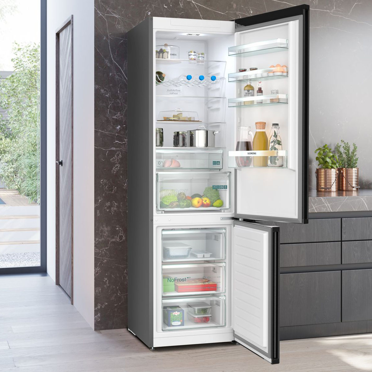 Siemens KG39NXXCF iQ300, Kombinerad kyl/frys, Svart Sort