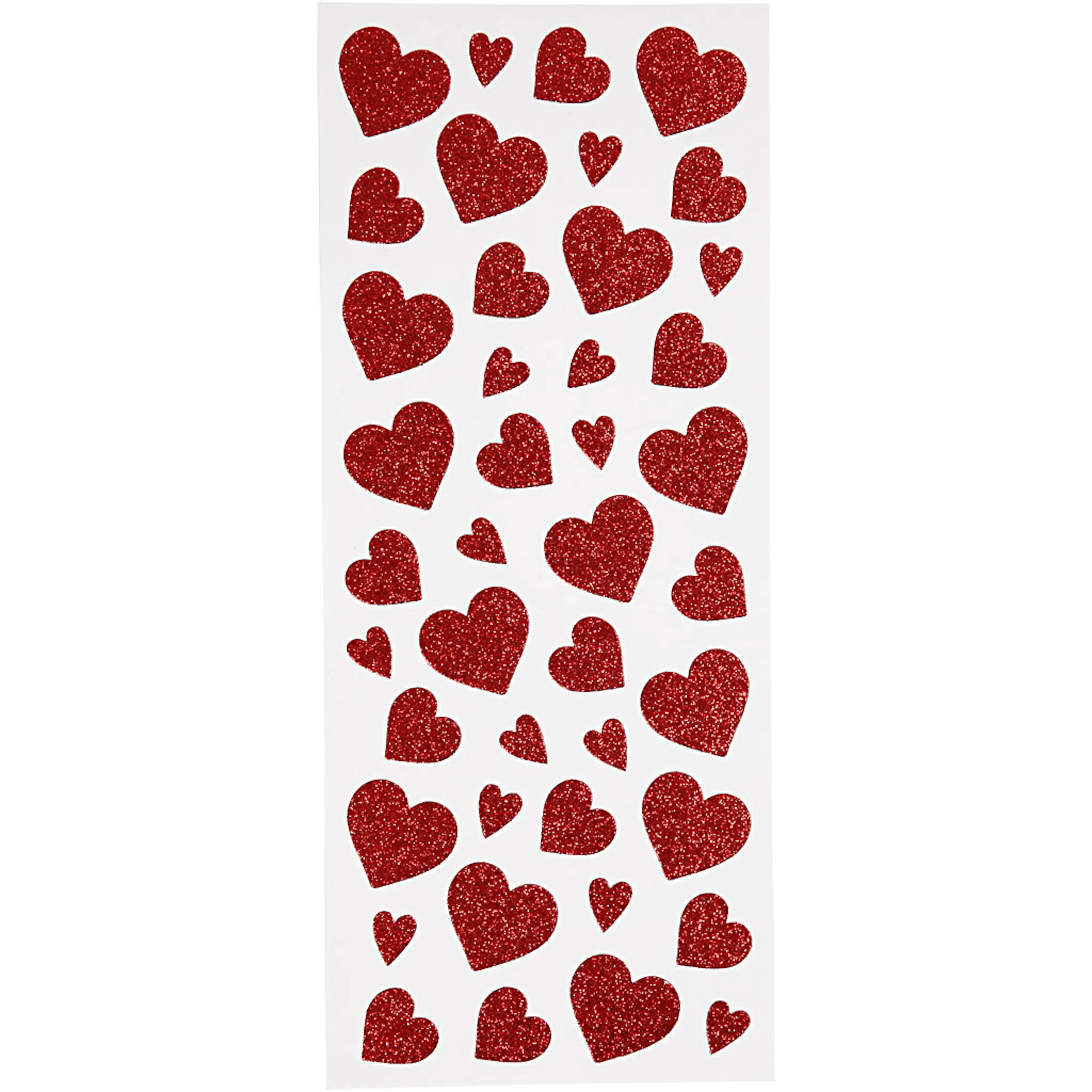 Glitterstickers, röd, hjärtan, 10x24 cm, 2 ark/ 1 förp. Rød