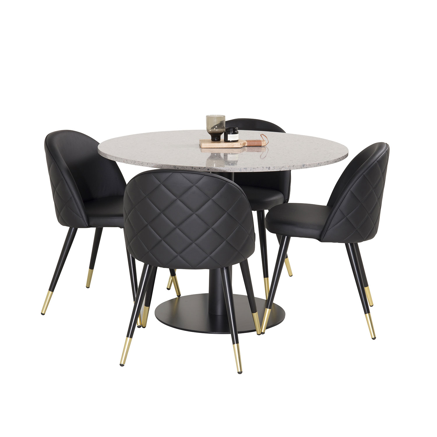Spisegruppe Venture Home Razzia med 4 Velvet Stoler Skinn