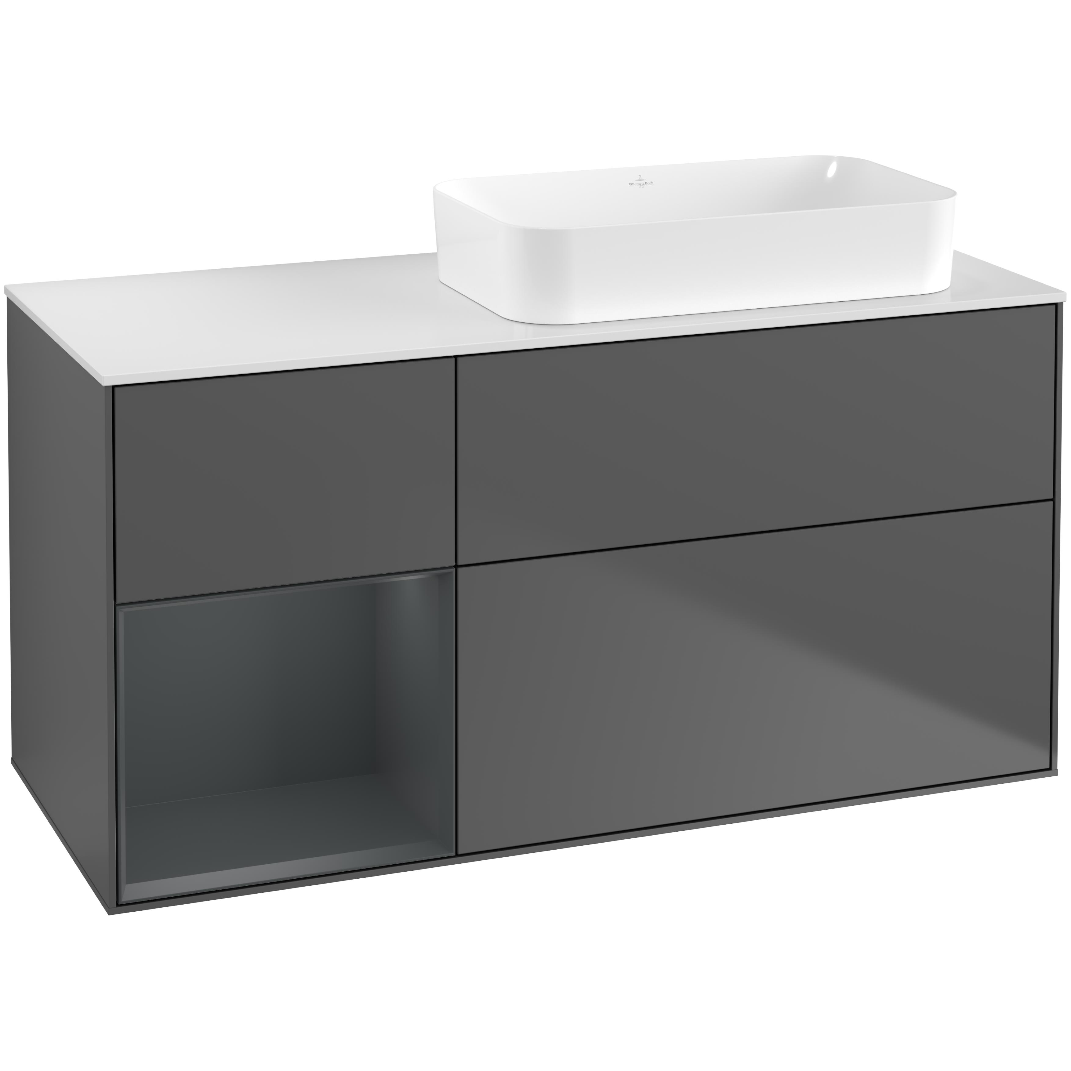 Tvättställsskåp Villeroy & Boch Finion med 3 Lådor Hylla och Bänkskiva för Ocentrerat Fristående Tvättställ