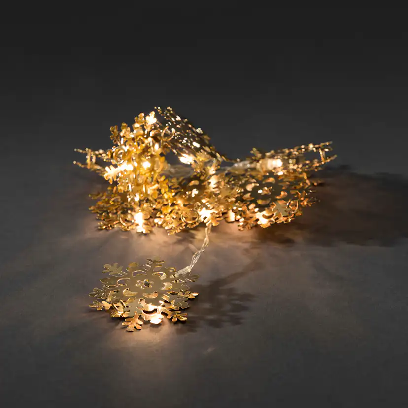 Slinga 10 guld snöflingor LED Gull