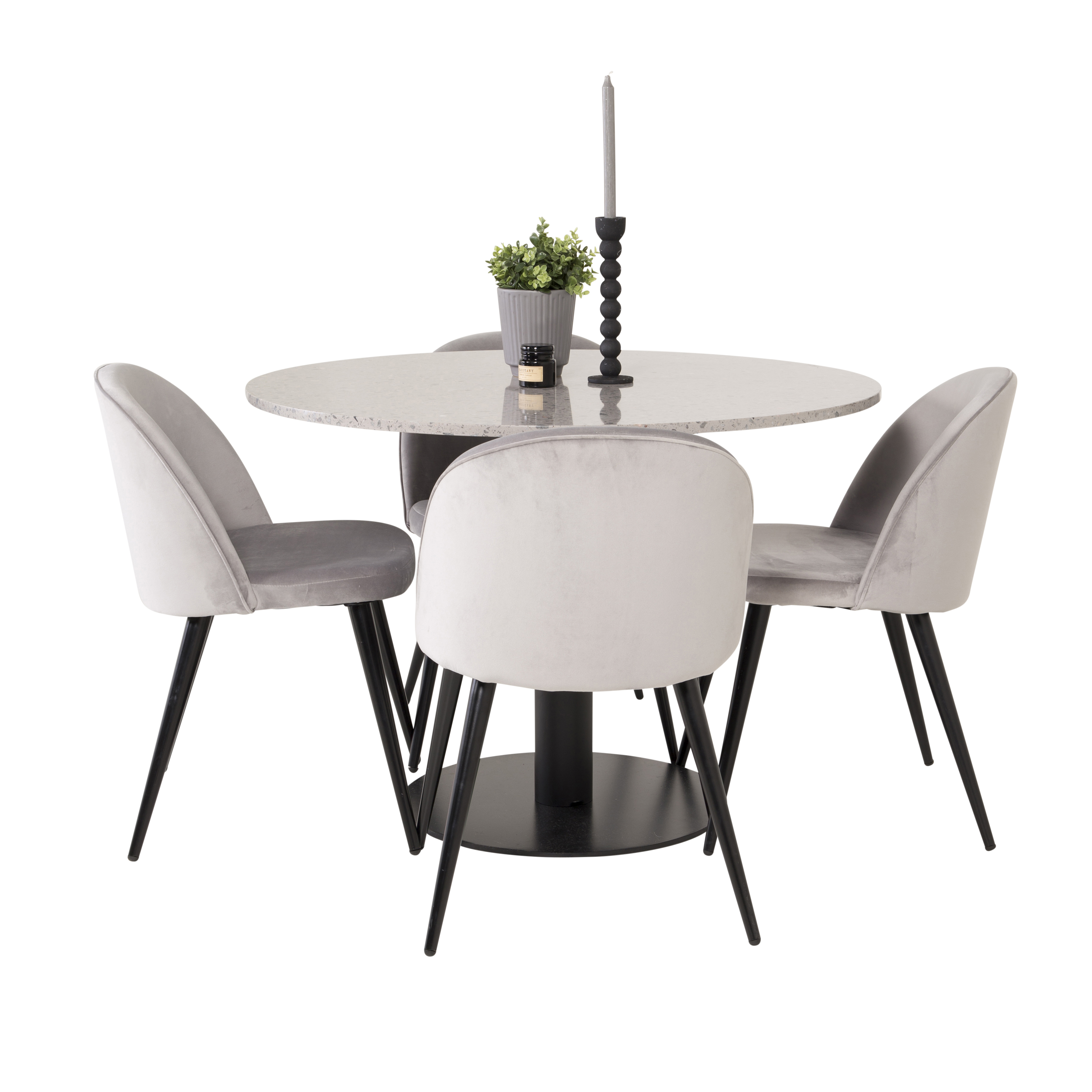 Spisegruppe Venture Home Roxanna Grå Bord med 4 Valentina Stoler Fløyel