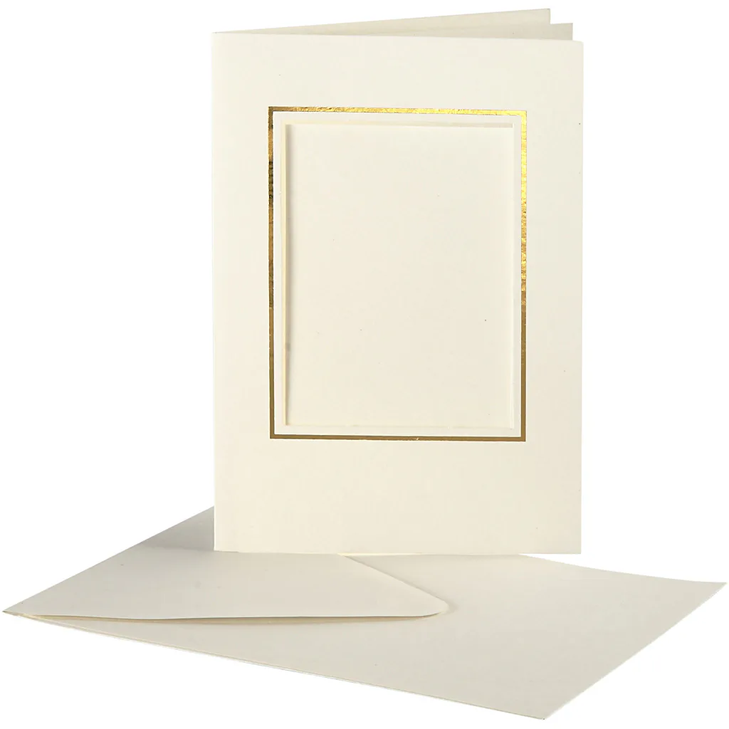 Passepartoutkort Creativ Company med kuvert Kortstørrelse 10,5x15 cm Firkantet utskjæring med guldkant