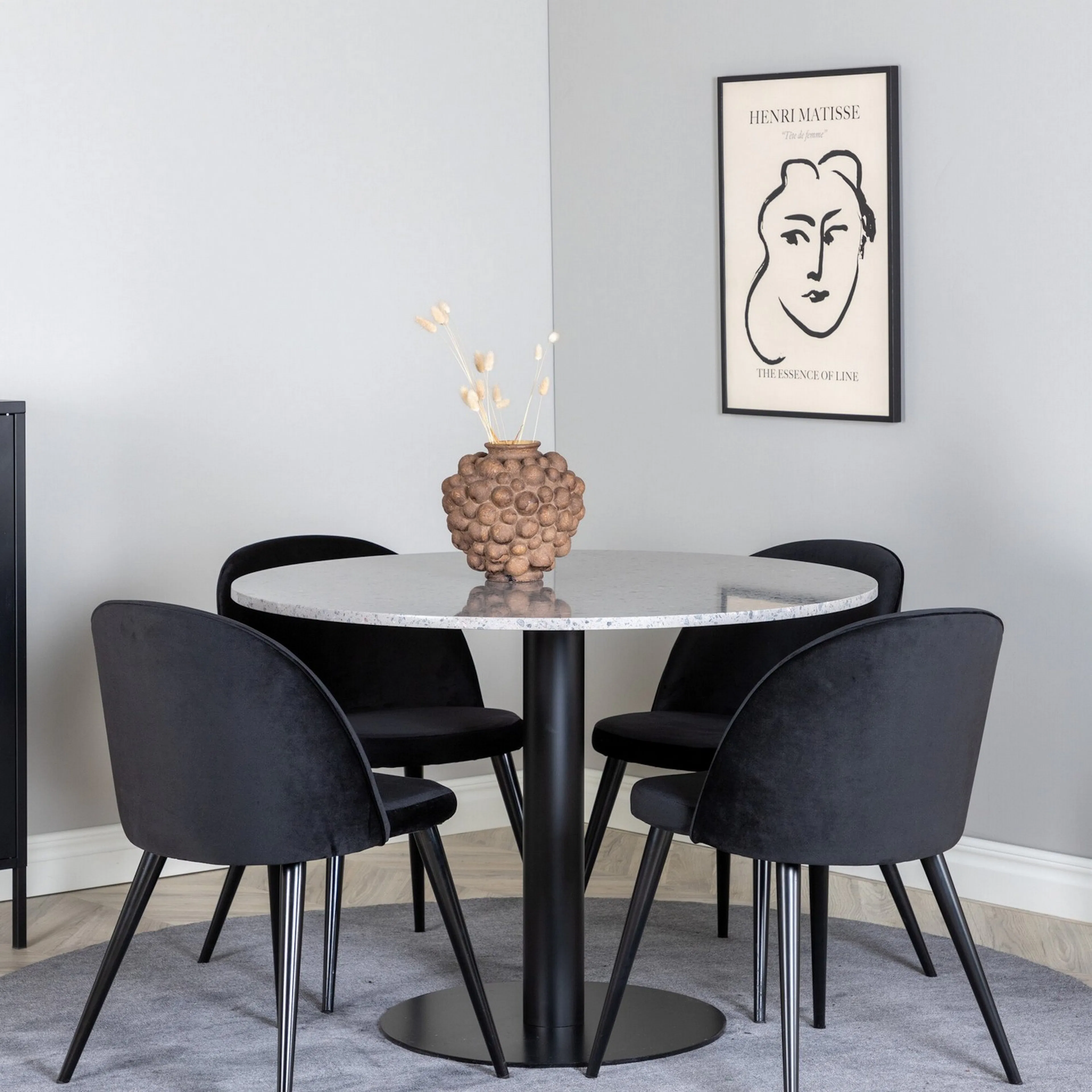 Spisegruppe Venture Home Roxanna Grå Bord med 4 Valentina Stoler Fløyel