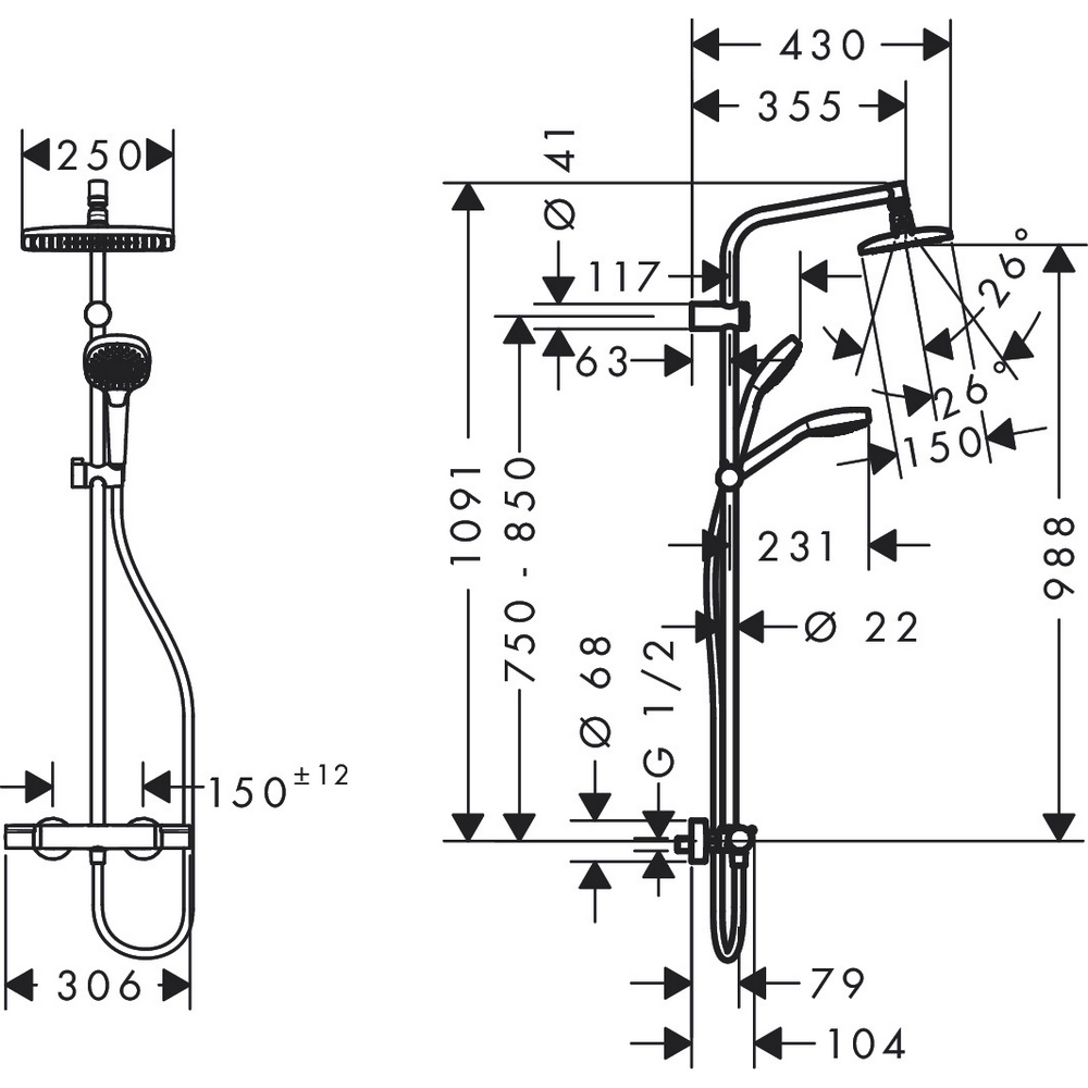 Takdusjsett Hansgrohe MySelect E 240