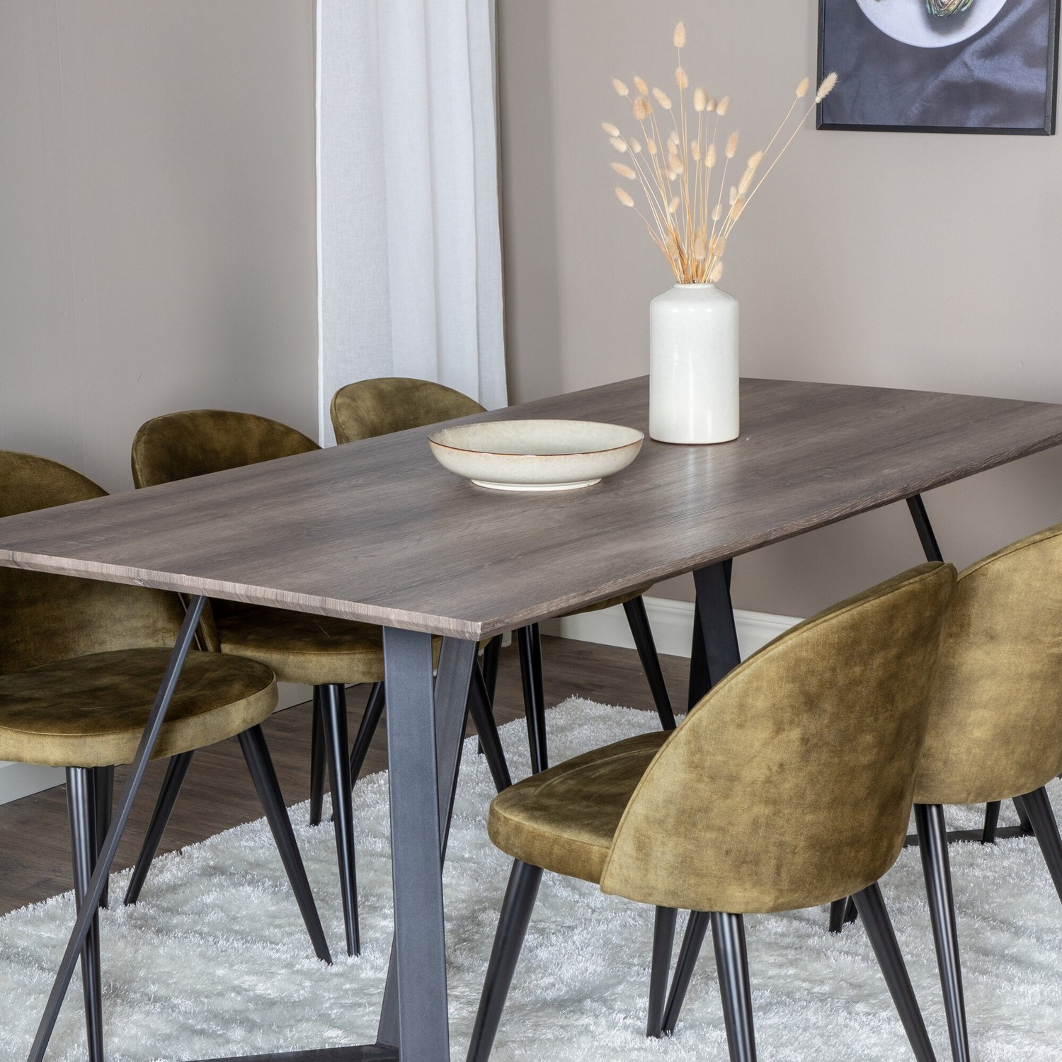 Spisegruppe Venture Home Madde med 6 Valentina Stoler Fløyel