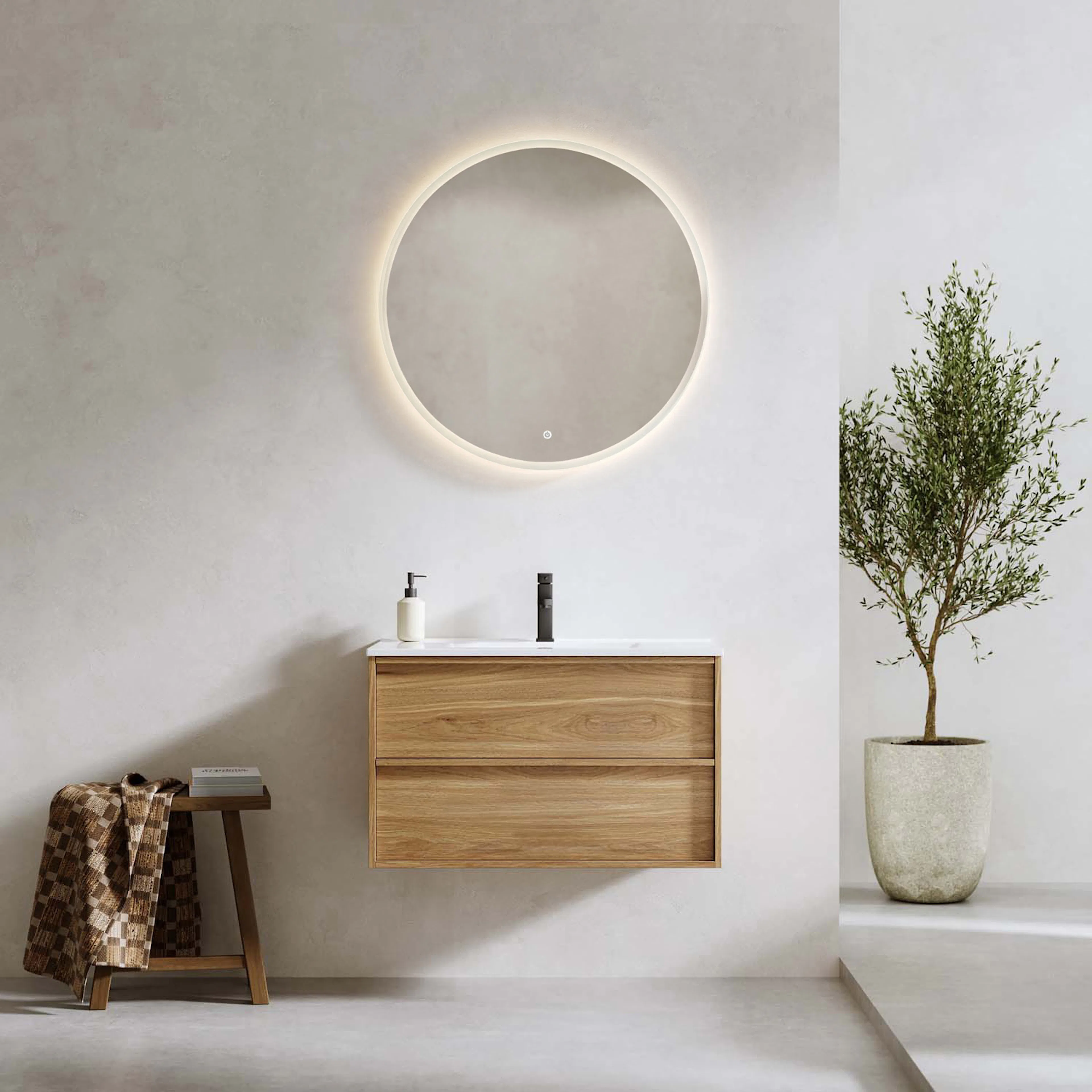 Tvättställsskåp Bathlife Charm med Tvättställ och Spegel Skina