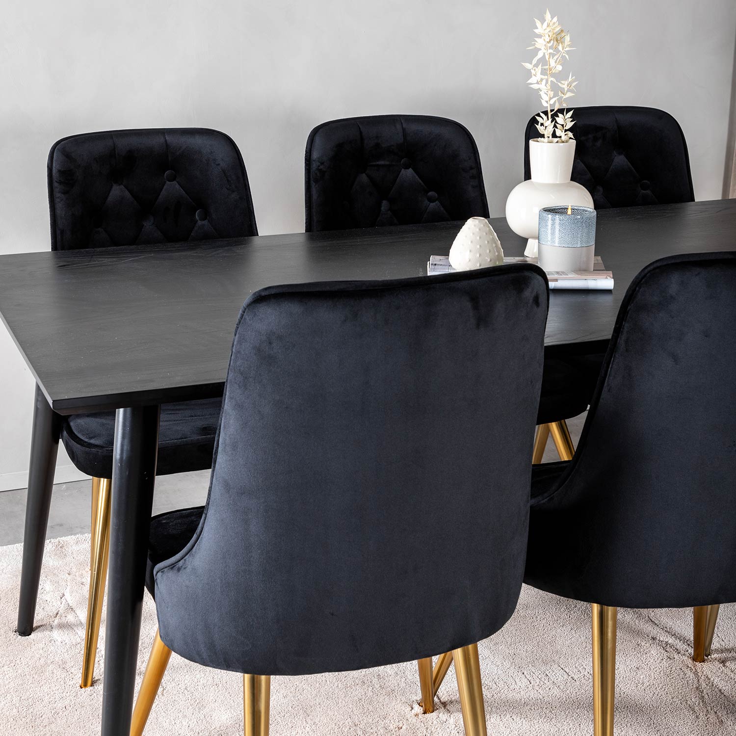 Spisegruppe Venture Home Dipp med 6 Velvet Deluxe Fløyel Stoler