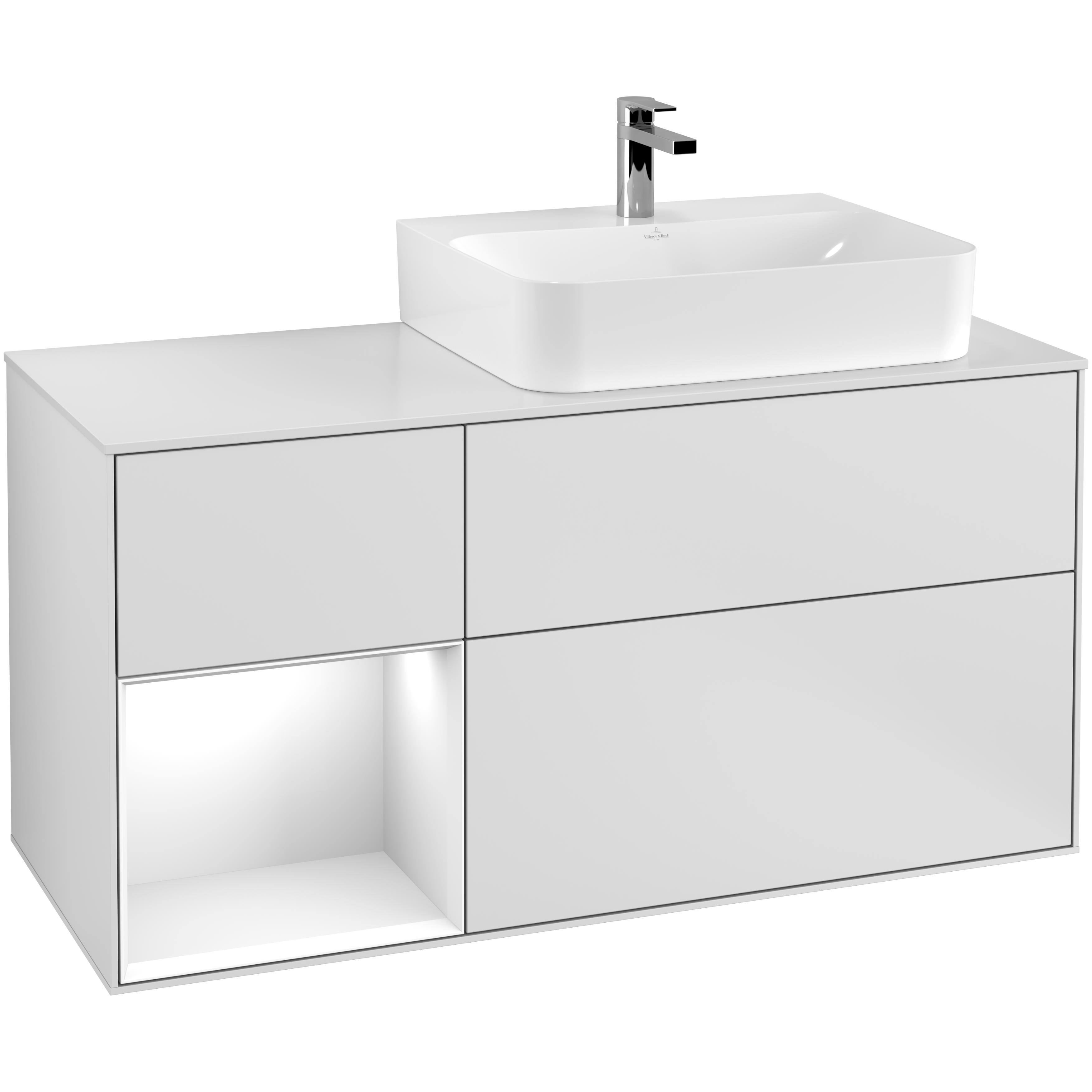 Tvättställsskåp Villeroy & Boch Finion med 3 Lådor Hylla och Bänkskiva för Ocentrerat Tvättställ | badrum - badrumsmobler - tvattstallsskap-och-kommod | KakelKungen