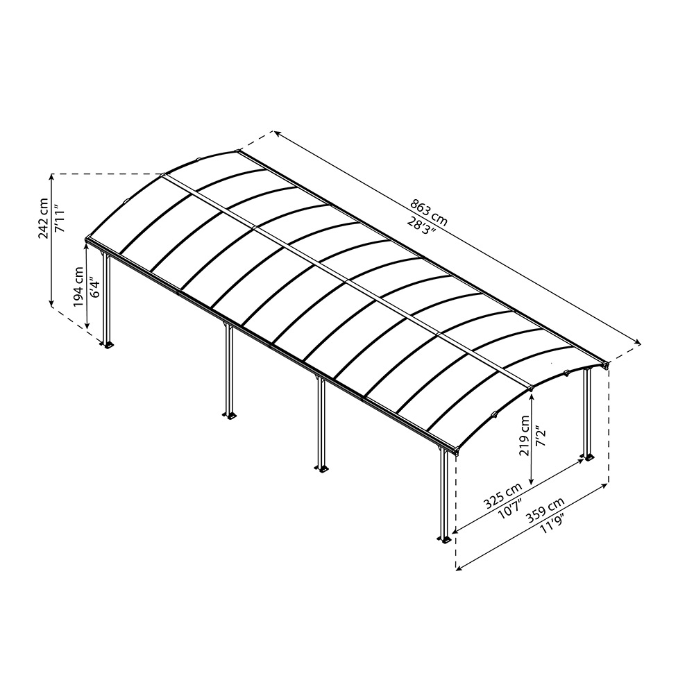 Dobbel Carport Canopia av Palram Arcadia i Metall 3,6x8,5 m