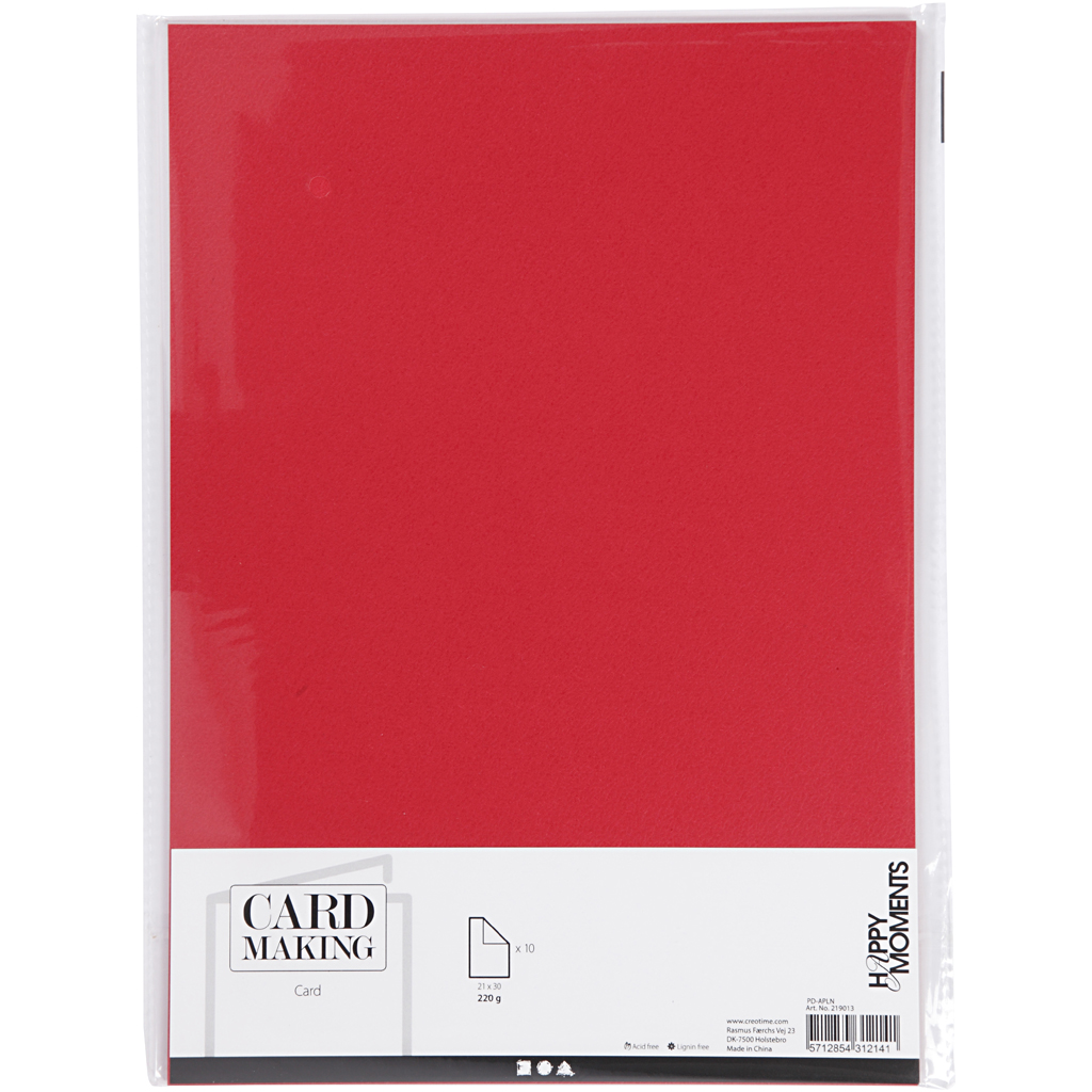 Kartong, röd, A4, 210x297 mm, 220 g, 10 st./ 1 förp. Rød