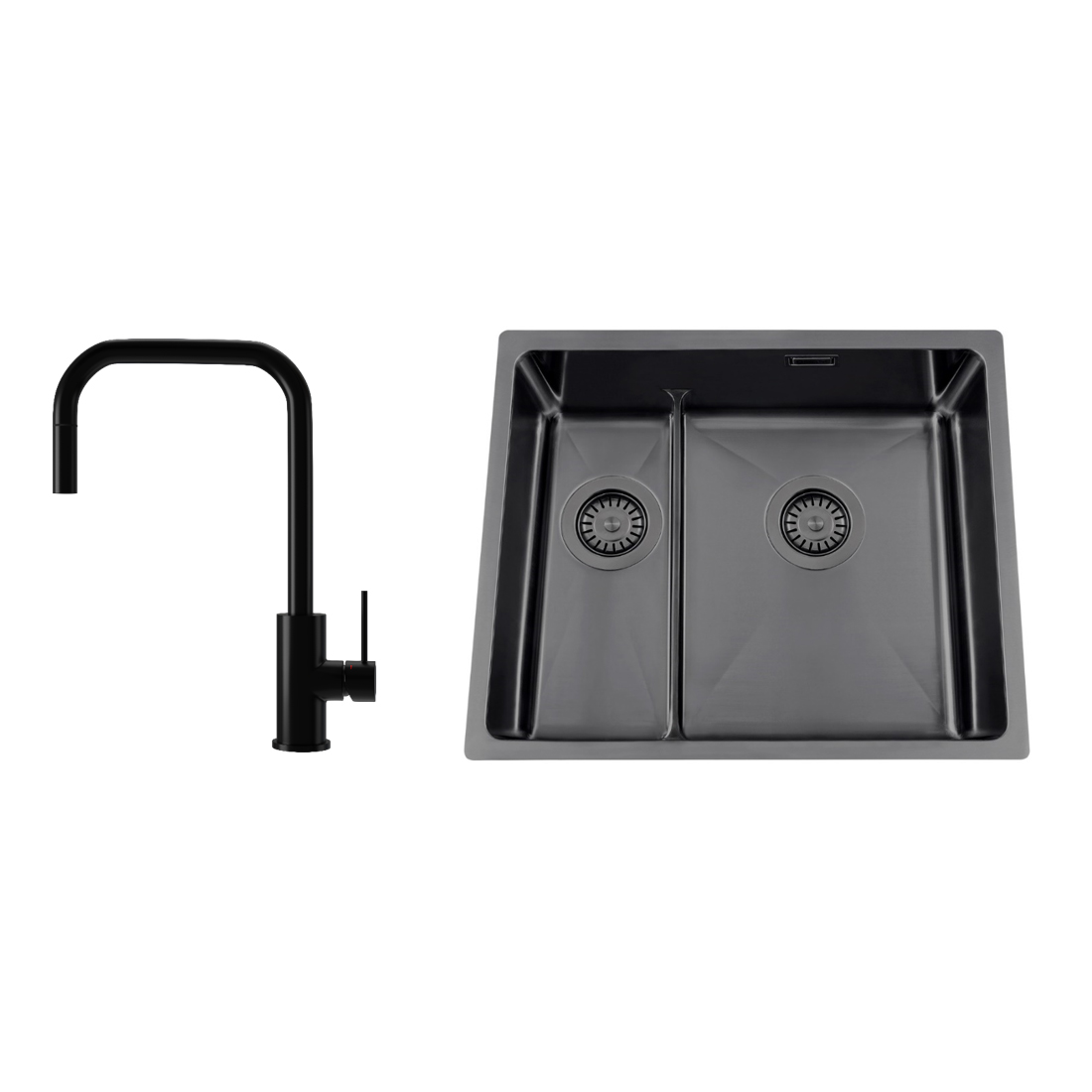 Kjøkkenvask Nordic Tech Titan 53 KHX Nickel med Kjøkkenbatteri Steel Accent Square D