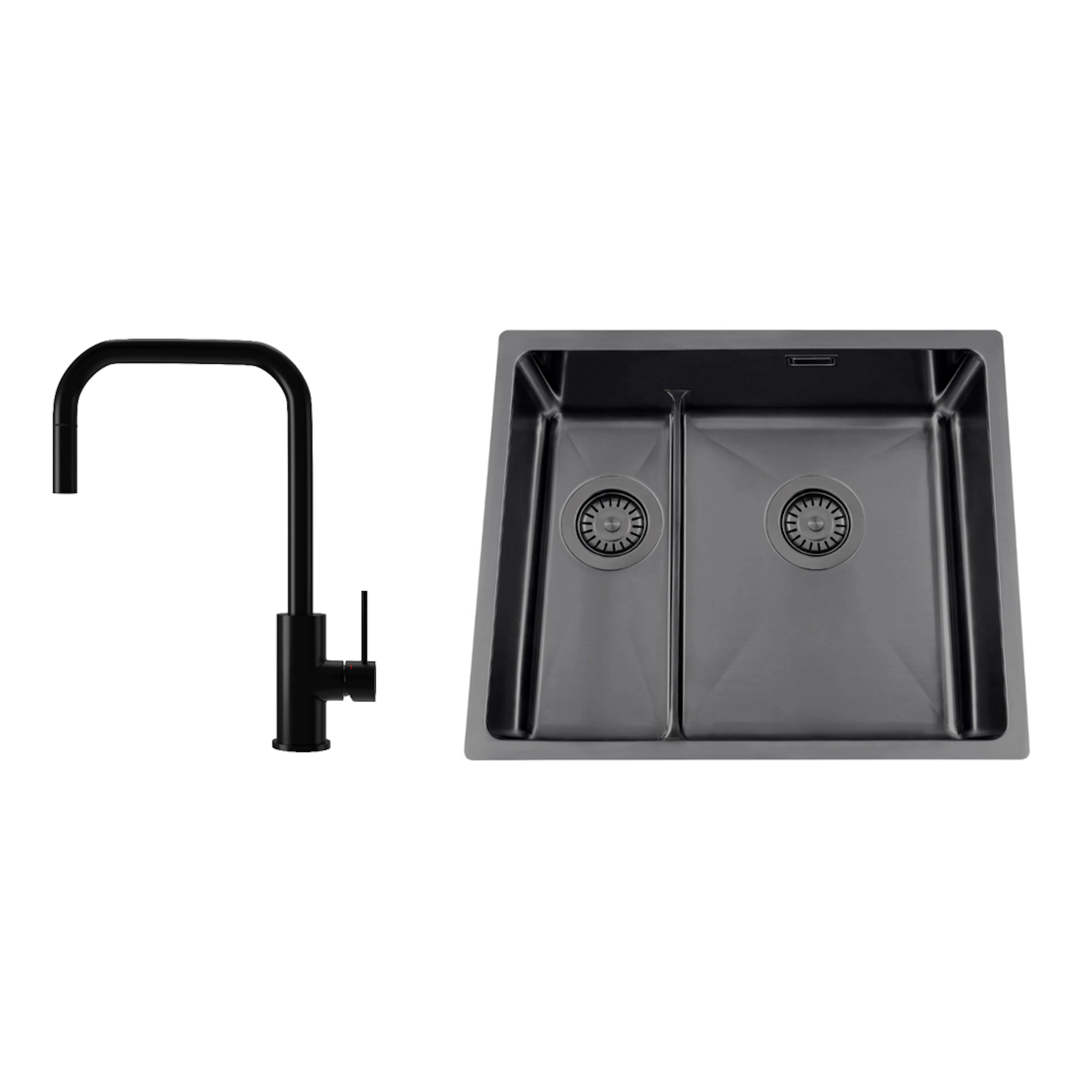 Kjøkkenvask Nordic Tech Titan 53 KHX Nickel med Kjøkkenbatteri Steel Accent Square D
