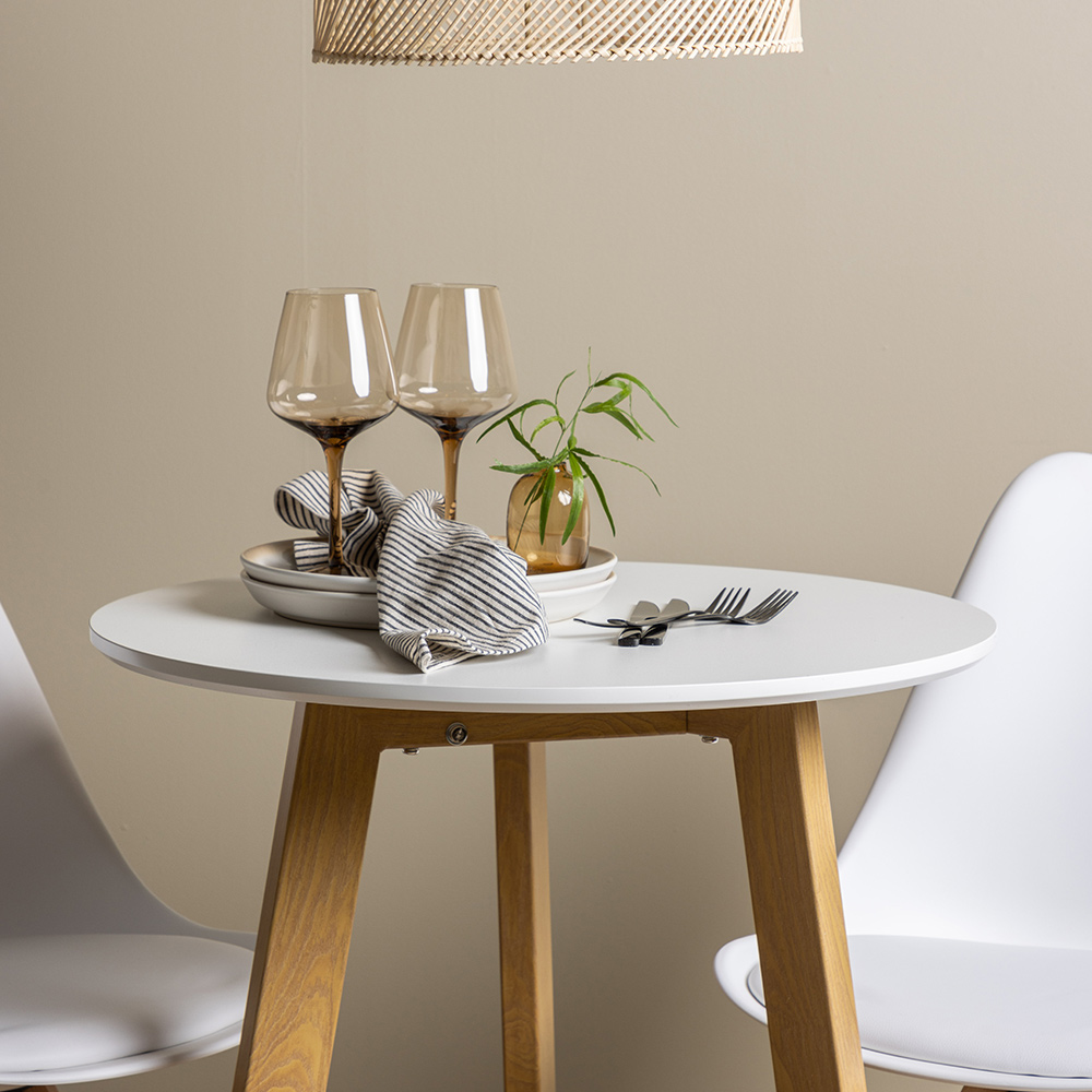 Matgrupp Venture Home Leonora Ø65 cm med 2 st Zeno stolar Hvit