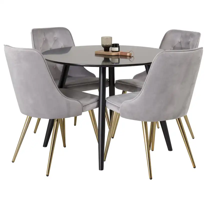 Spisegruppe Venture Home Plaza med 4stk Velvet Deluxe Stoler