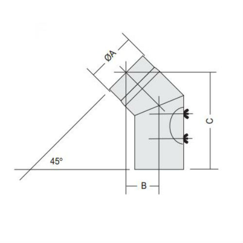 Rørbøy Kaminexperten Sekskantet 45 Bøyd 120