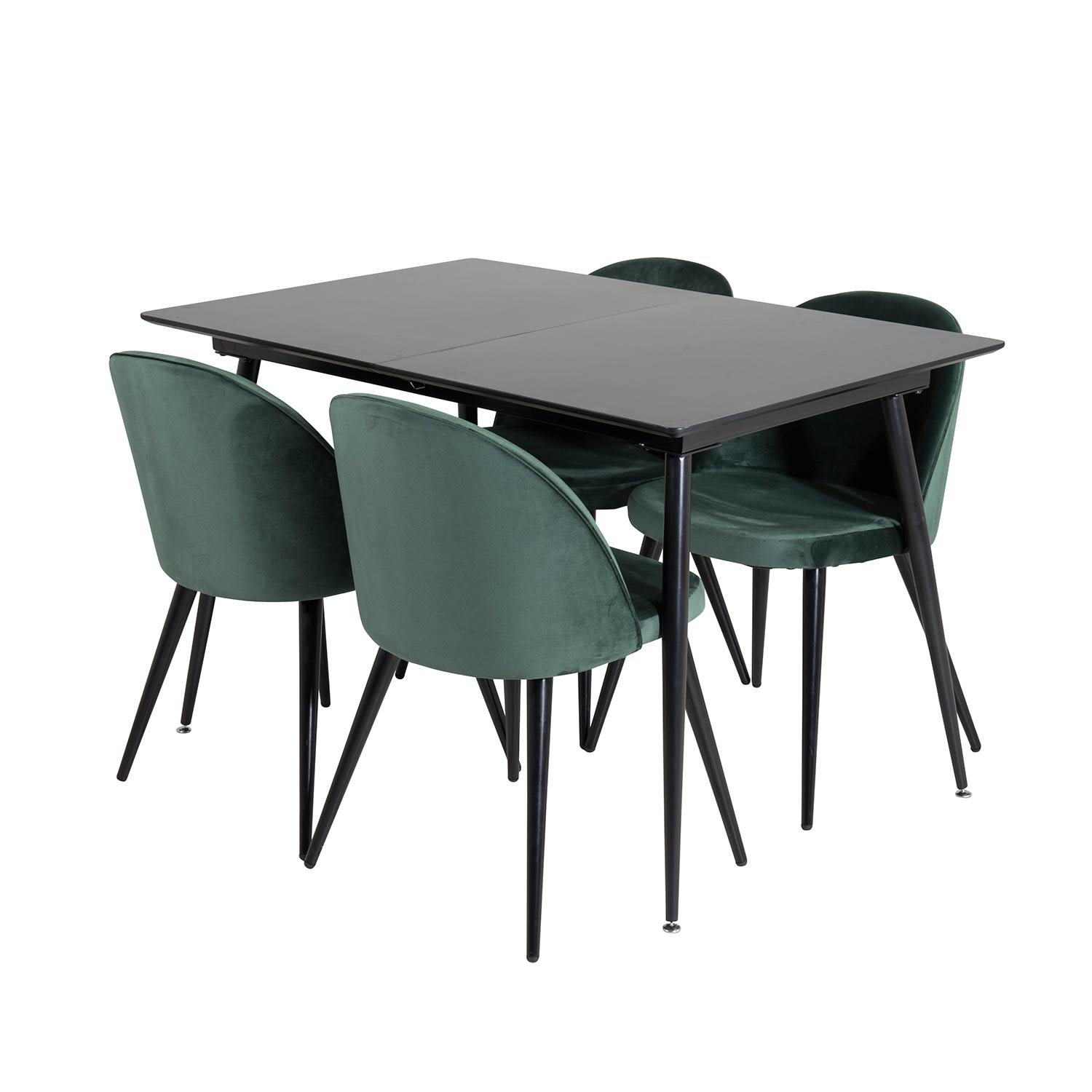 Silar Extention Table-Black Melamine/Velvet Chair-/Black_4 Sort/Grønn
