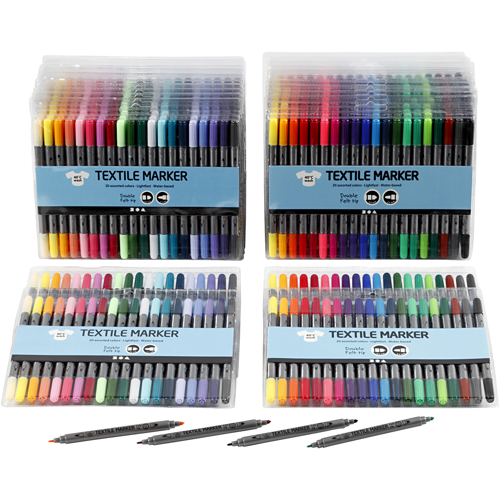 Tekstiltusj Creativ Company Standardfarger Suppl Farger Strek 2,3+3,6 mm 24X20 Stk/1 Pk