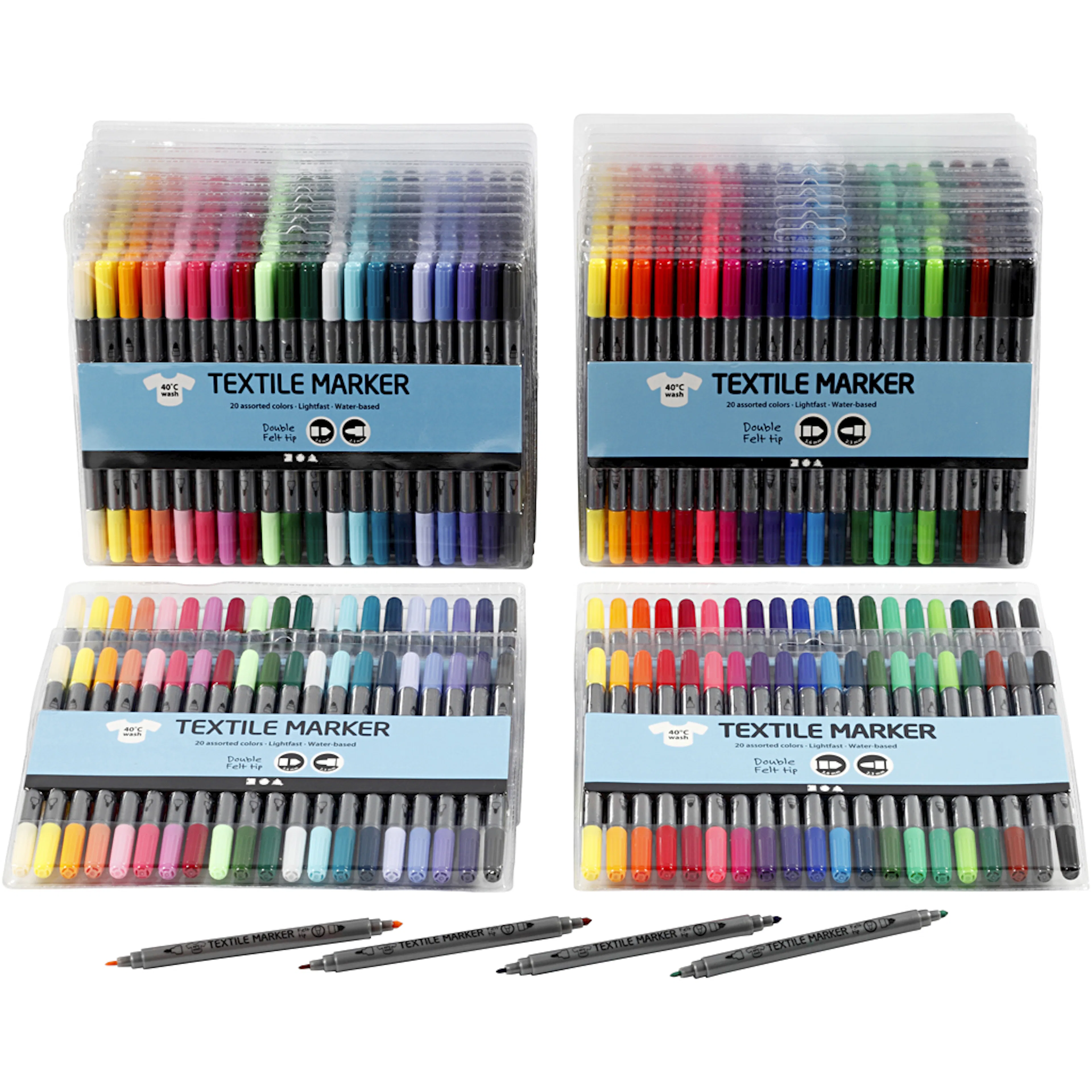 Tekstiltusj Creativ Company Standardfarger Suppl Farger Strek 2,3+3,6 mm 24X20 Stk/1 Pk