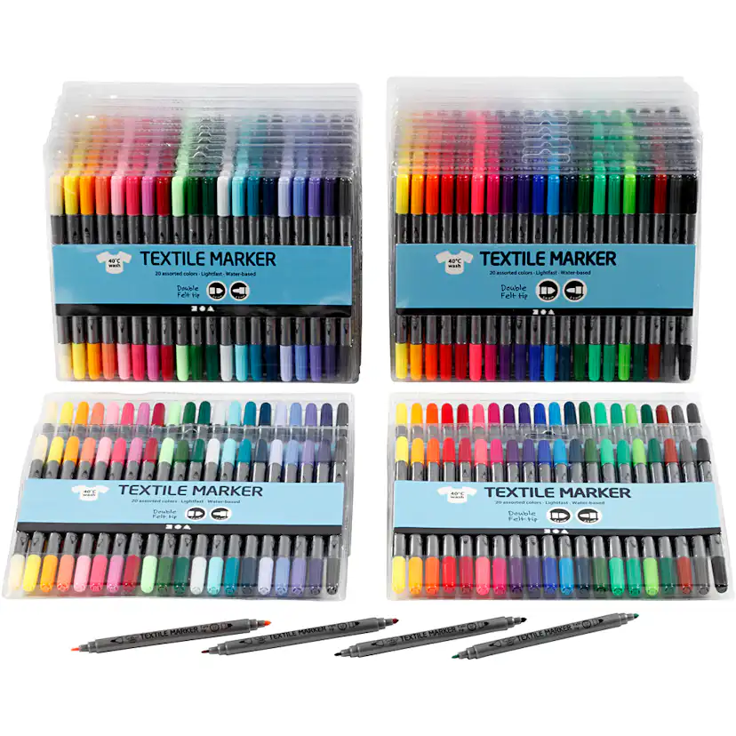 Tekstiltusj Creativ Company Standardfarger Suppl Farger Strek 2,3+3,6 mm 24X20 Stk/1 Pk