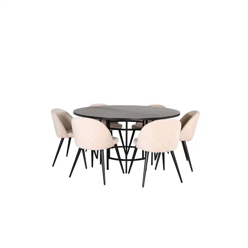 Copenhagen - Dining Table round - Black / Black+Velvet Stitc Beige/Sort