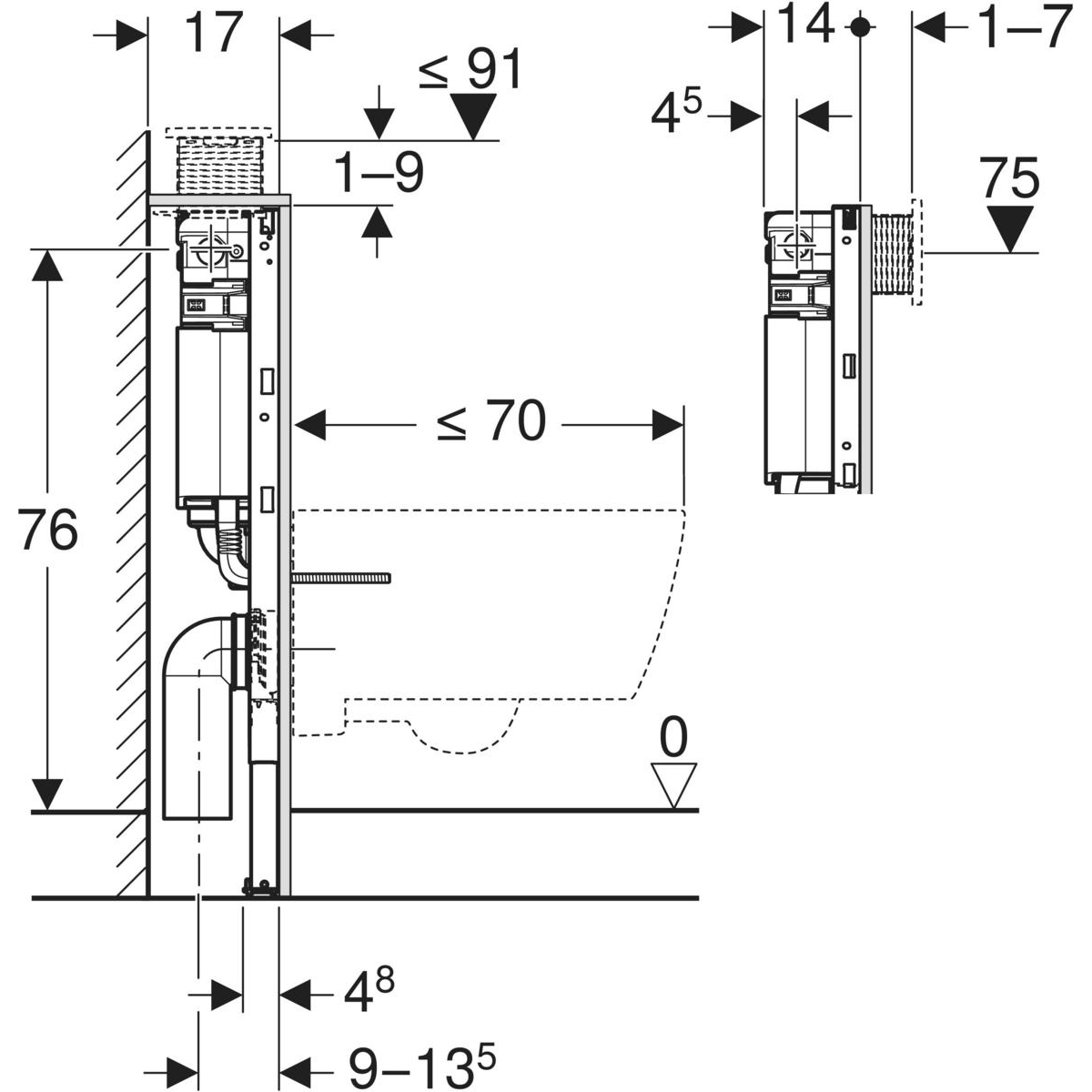 WC-fixture Geberit Duofix Omega 82 cm for Innbygging
