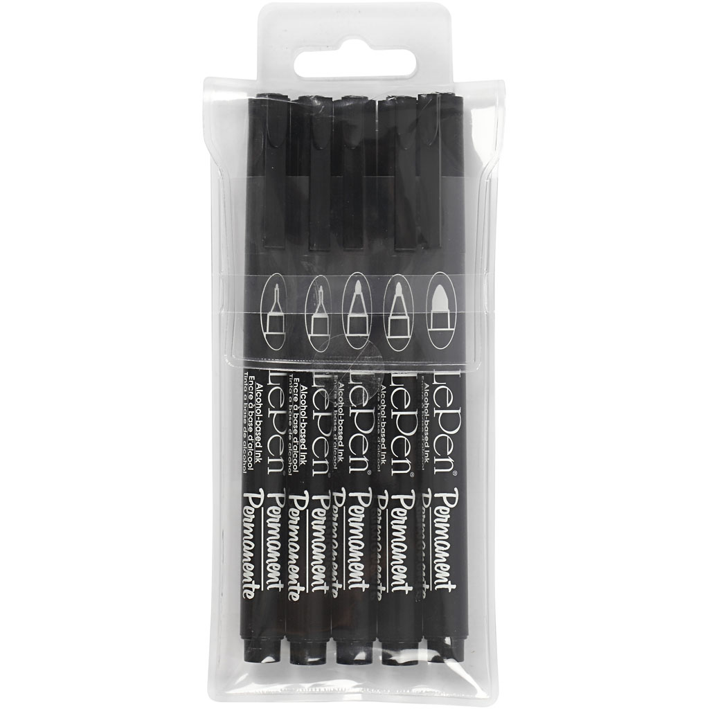 Tusj Creativ Company Permanent Svart Strek 2X0,6+2X0,8+1,3 mm 5 St/1 Pk