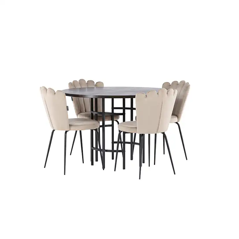 Spisegruppe Venture Home Copenhagen Ø 115 cm med 4 Limhamn Light Stoler Fløyel