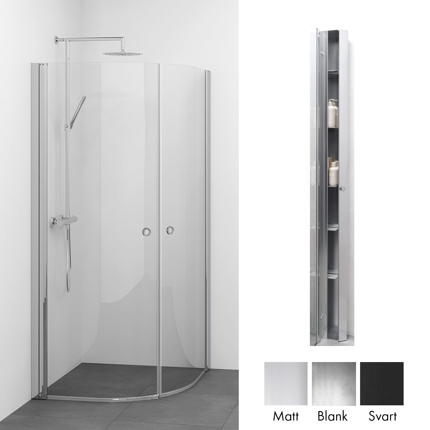 Duschpaket Macro Design Spirit Duschhörn Rund med Sky Duschhylla