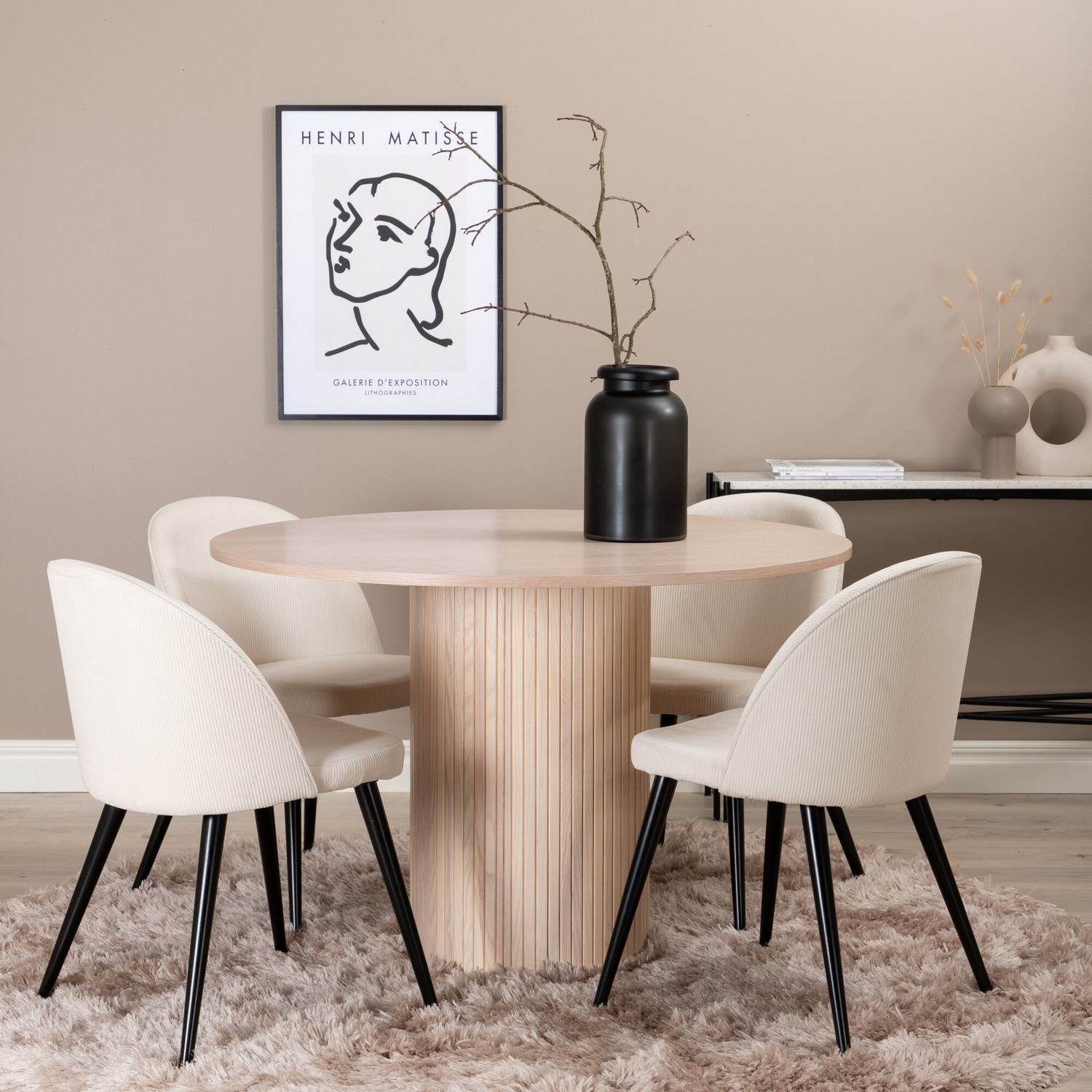 Spisegruppe Venture Home Bianca Rund Benhvit med 4 Valentina Stoler