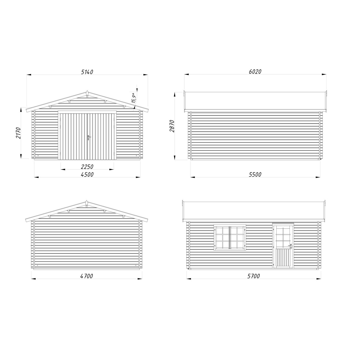 Garage Roger 23,9 m2 med dörr Ubehandlet tre