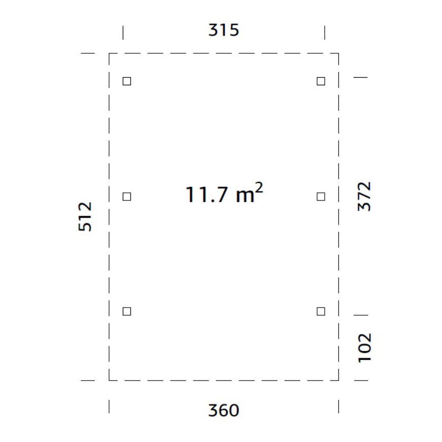 Carport Karl 11,7 m2 Ubehandlet tre