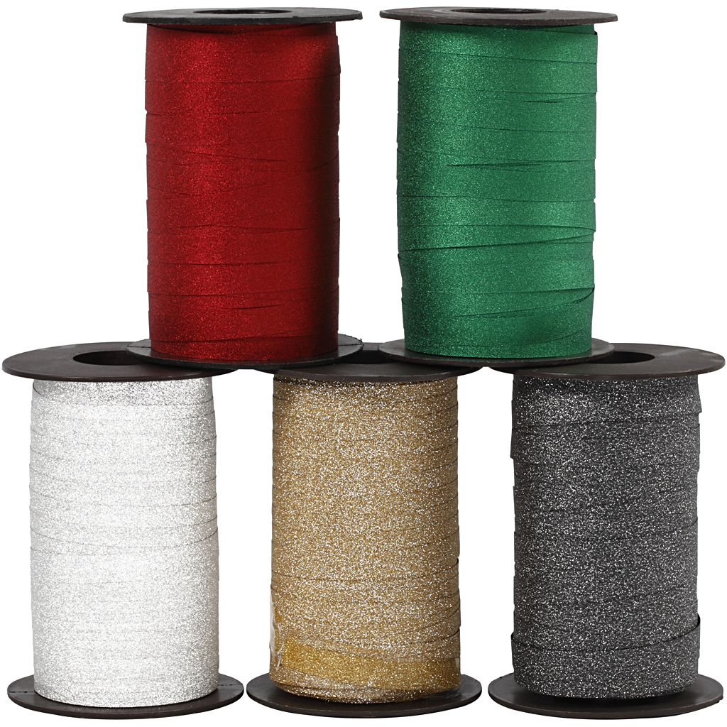 Gavebånd Creativ Company 10 mm Glitter Ass Farger 5x100 m/1 Pk