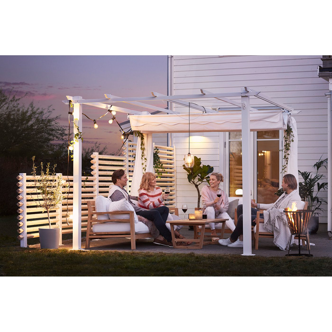 Pergola 3x3 m Vit Hvit/Hvit