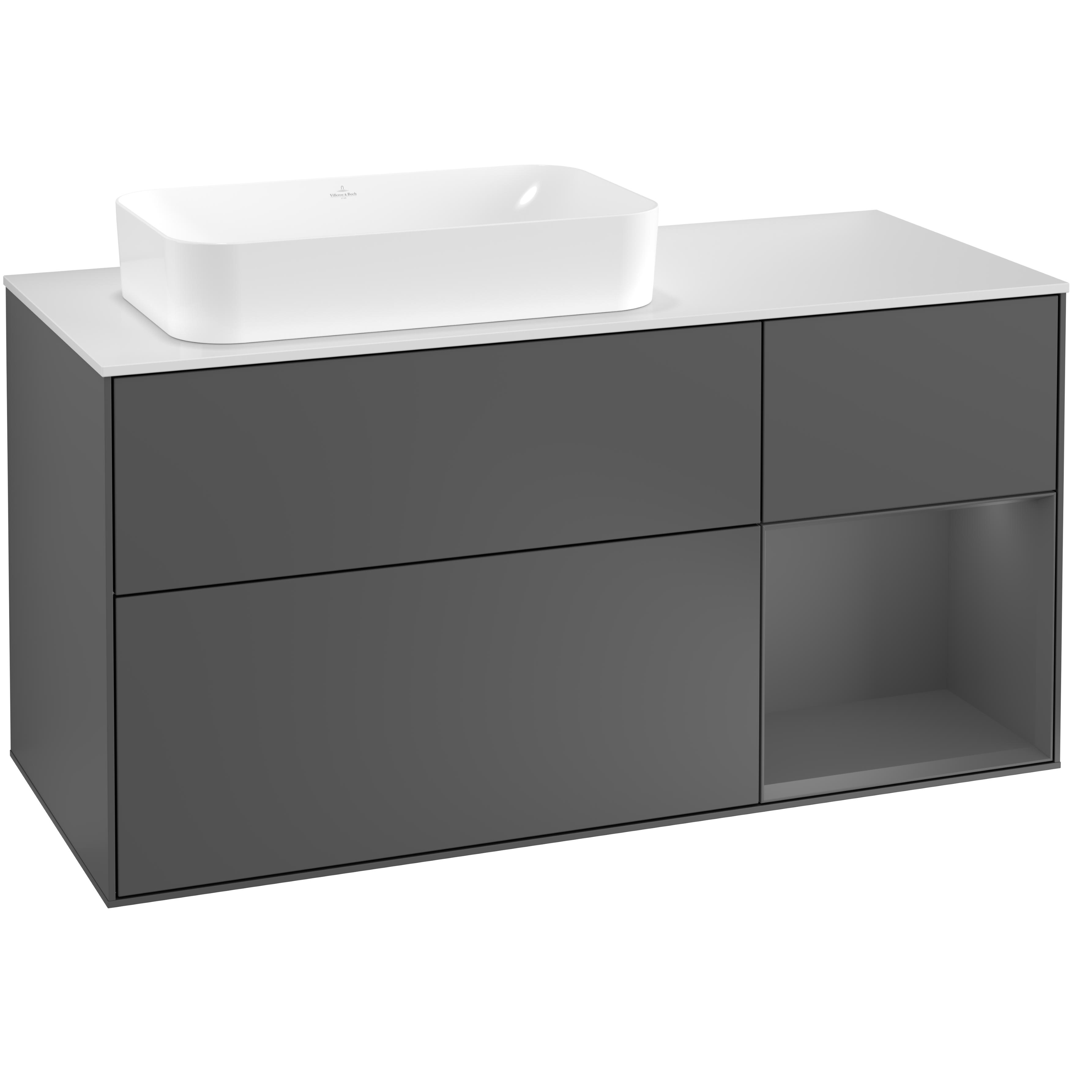 Tvättställsskåp Villeroy & Boch Finion med 3 Lådor Hylla och Bänkskiva för Ocentrerat Fristående Tvättställ