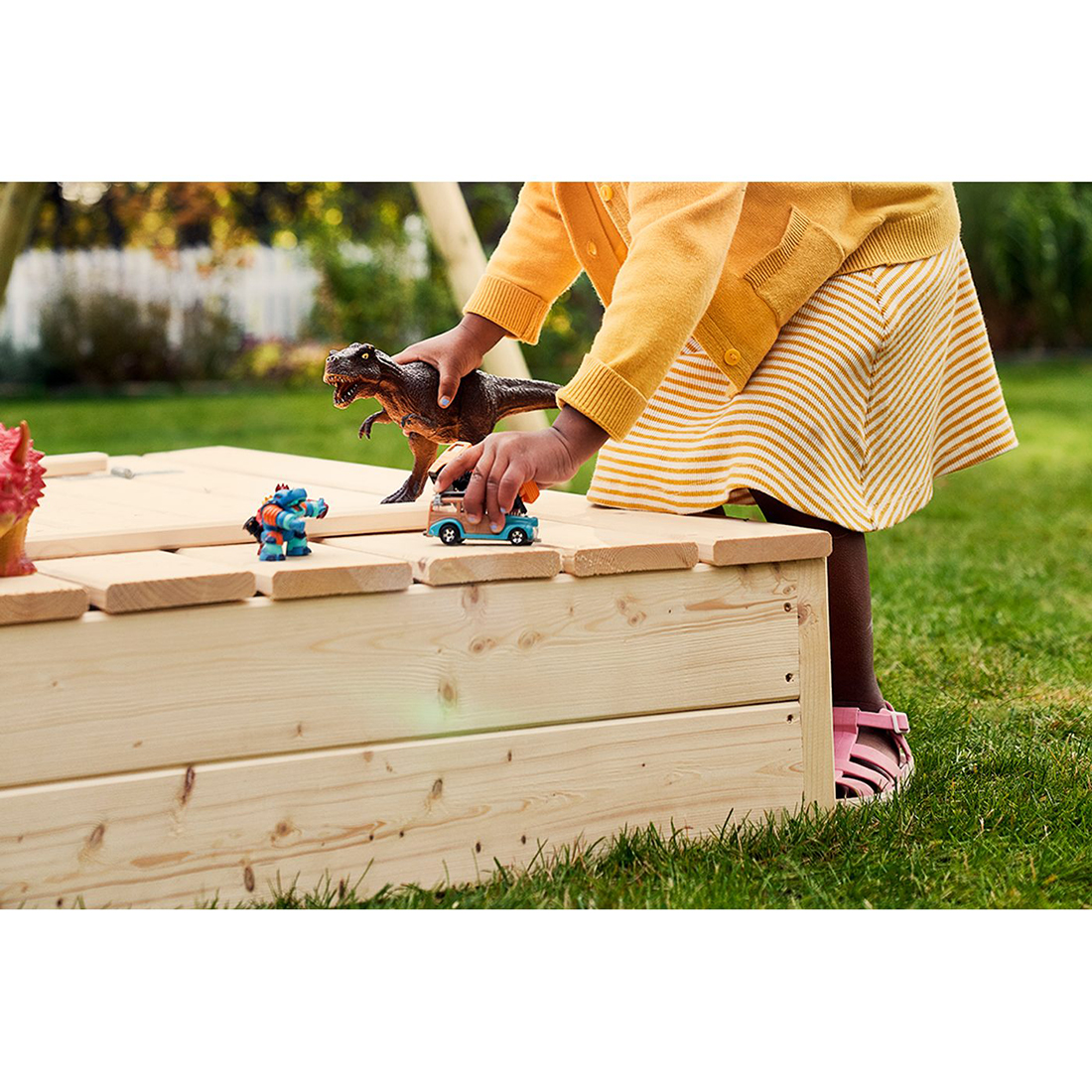 Sandkasse Jabo med Benk og Lokk Trehvitt 120x120 cm