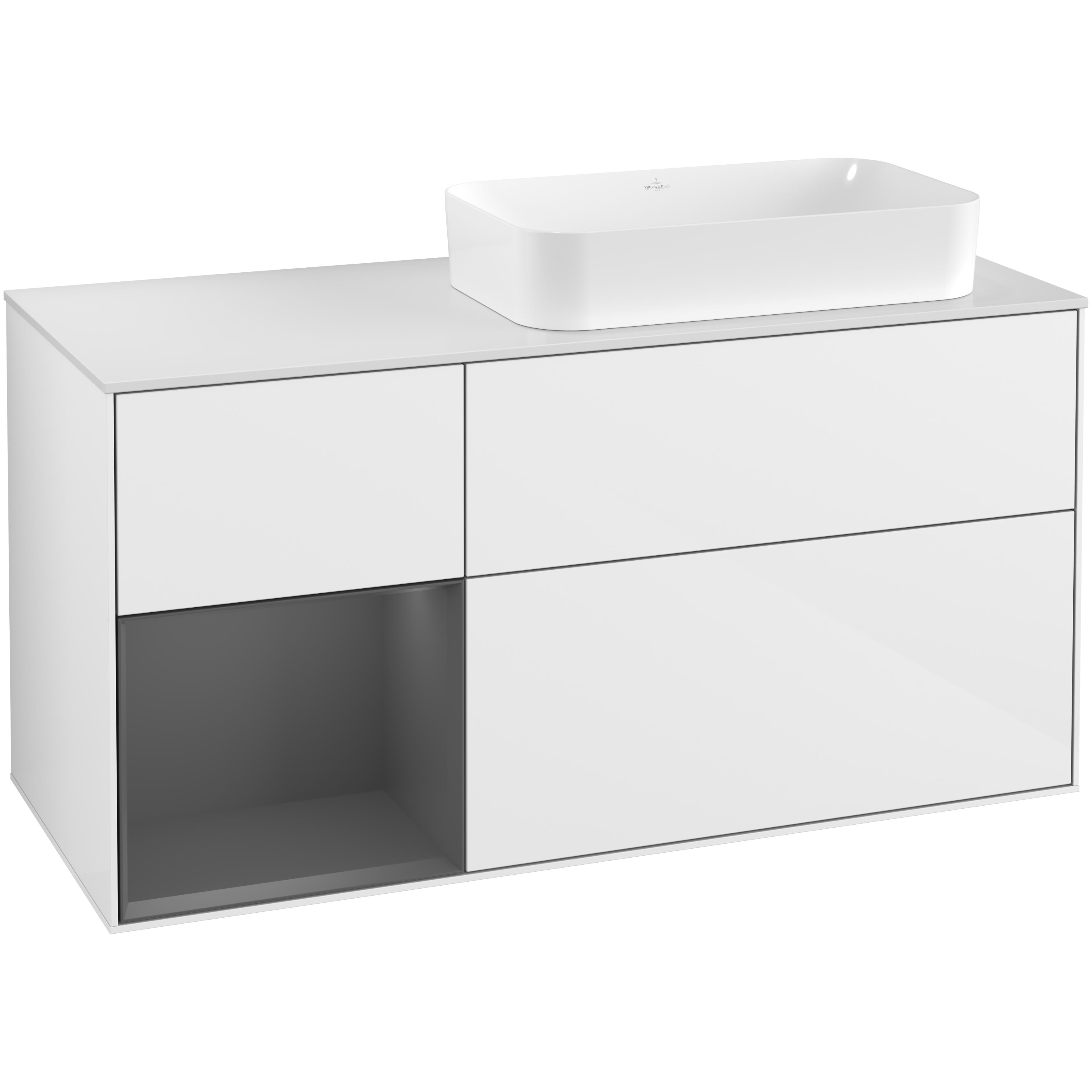Tvättställsskåp Villeroy & Boch Finion med 3 Lådor Hylla och Bänkskiva för Ocentrerat Fristående Tvättställ