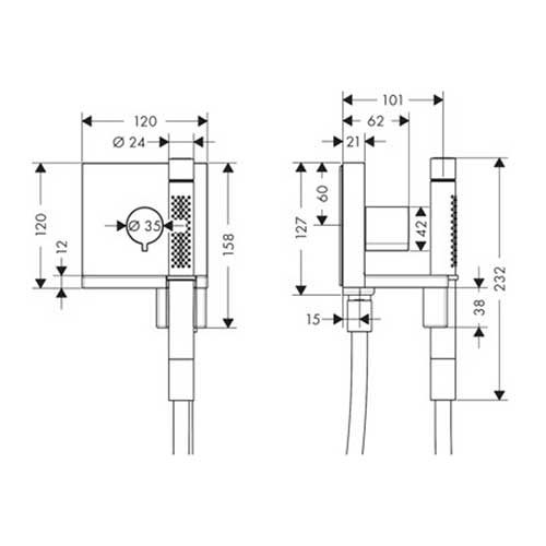 Hånddusjmodul Axor ShowerCollection 120/120 Square for Innbygging