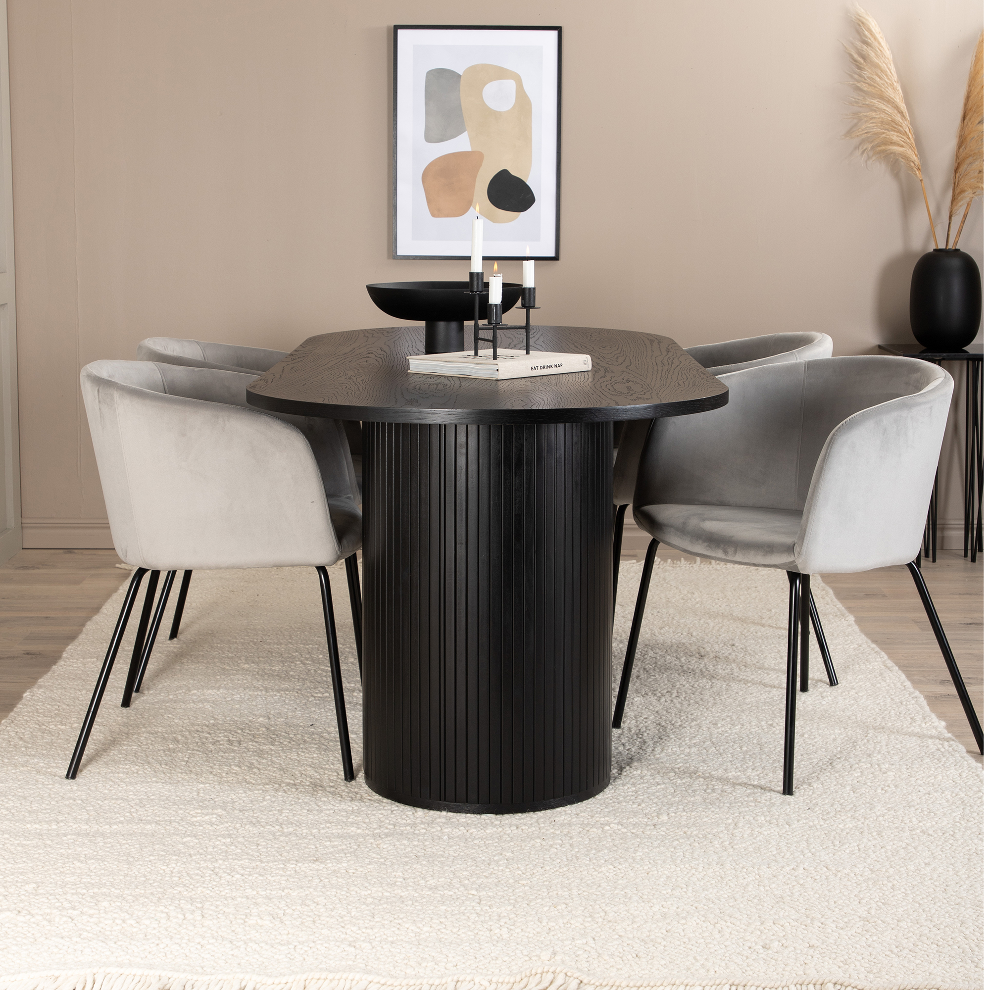 Spisegruppe Venture Home Bianca Sort med 4 Bergen Stoler
